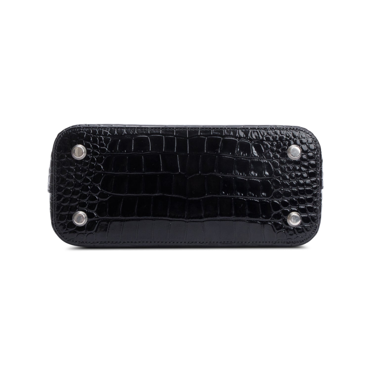 Balenciaga Black Croc-Embossed Calfskin Leather Ville S Top Handle Bag
