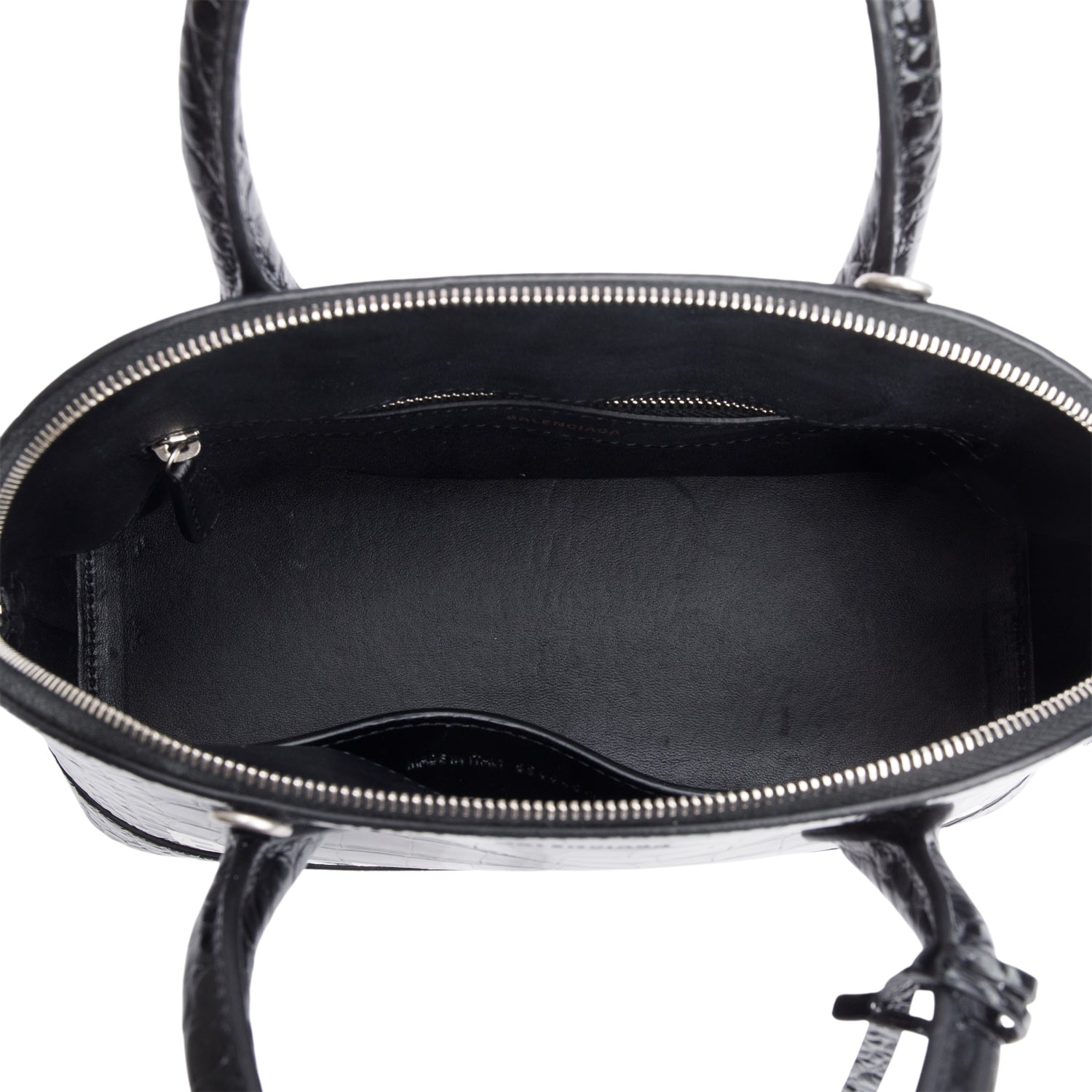 Balenciaga Black Croc-Embossed Calfskin Leather Ville S Top Handle Bag