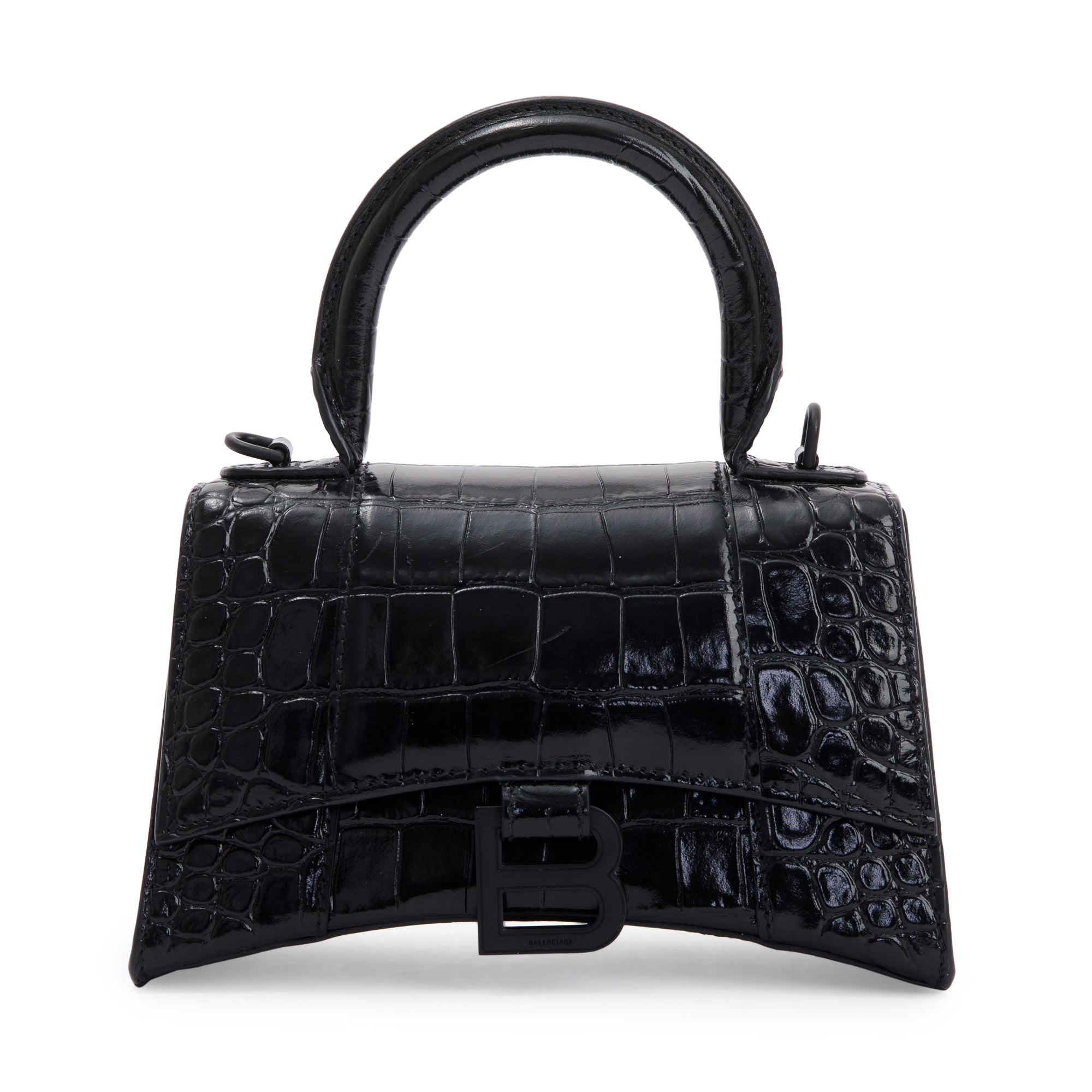 Balenciaga Black Croc-Embossed Hourglass XS Top Handle Bag