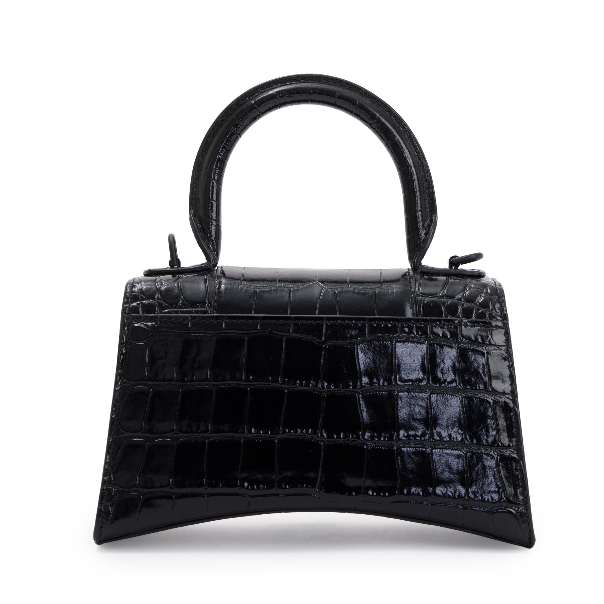 Balenciaga Black Croc-Embossed Hourglass XS Top Handle Bag