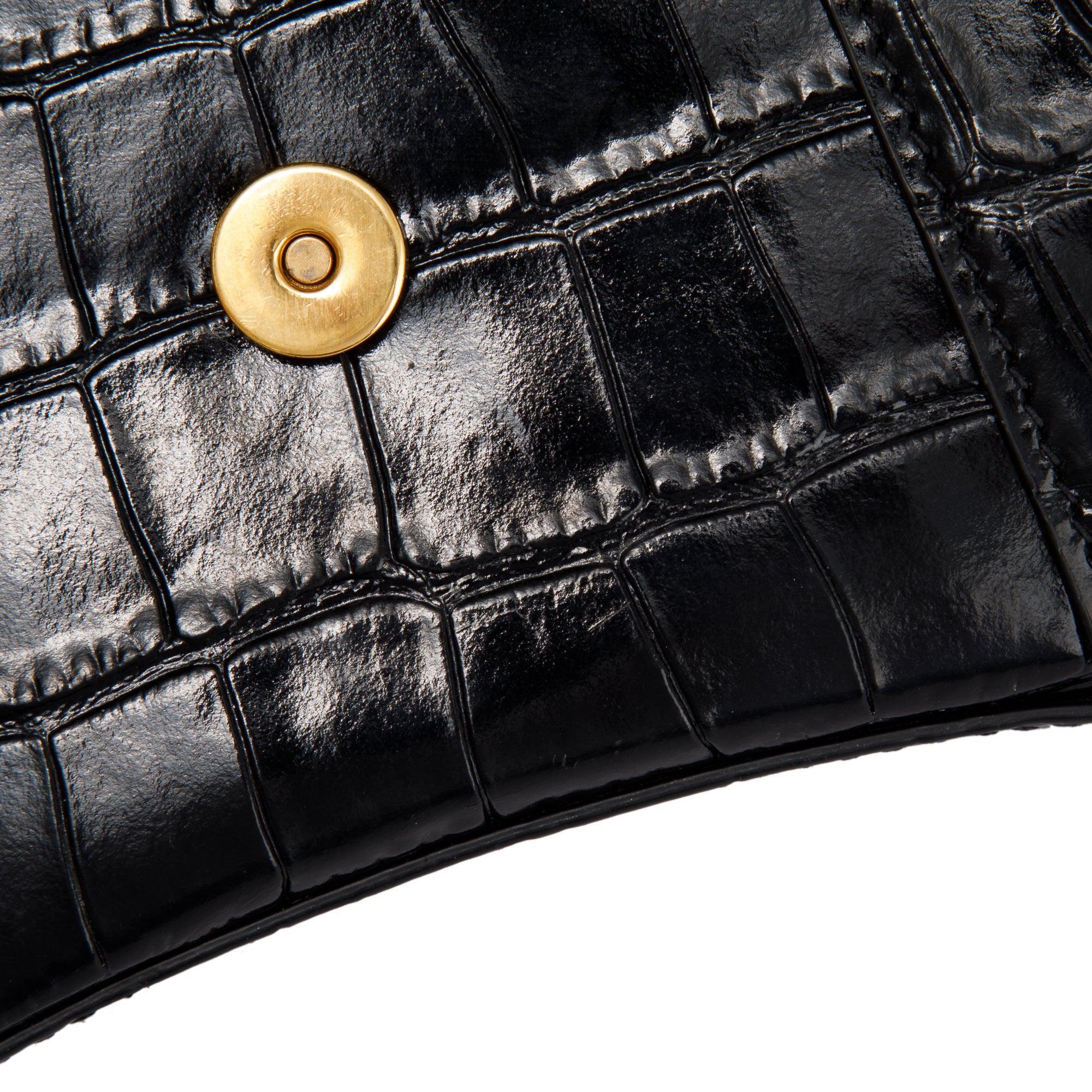 Balenciaga Black Croc-Embossed Hourglass XS Top Handle Bag w/ Strap