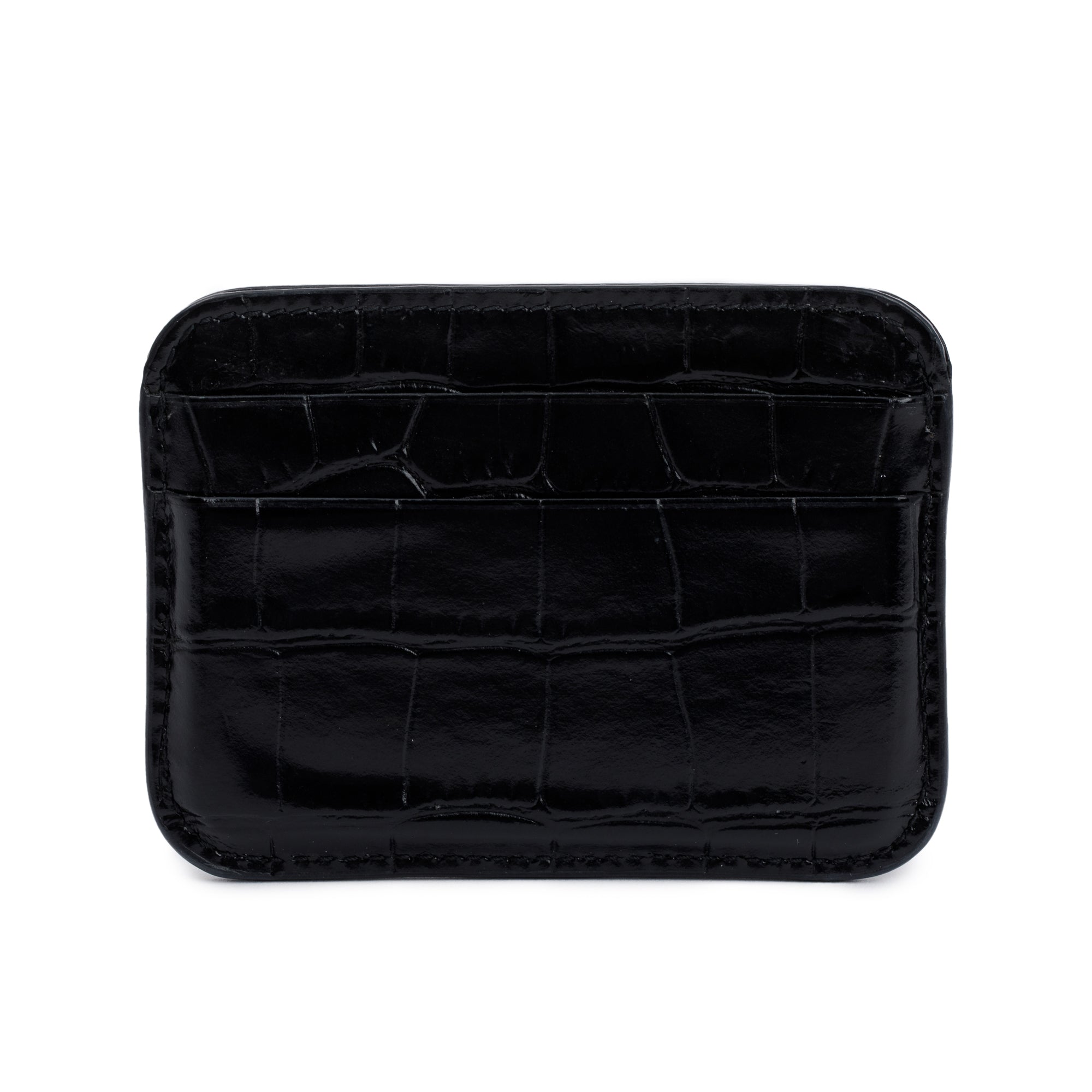 Balenciaga Black Croc-Embossed Leather BB Card Case