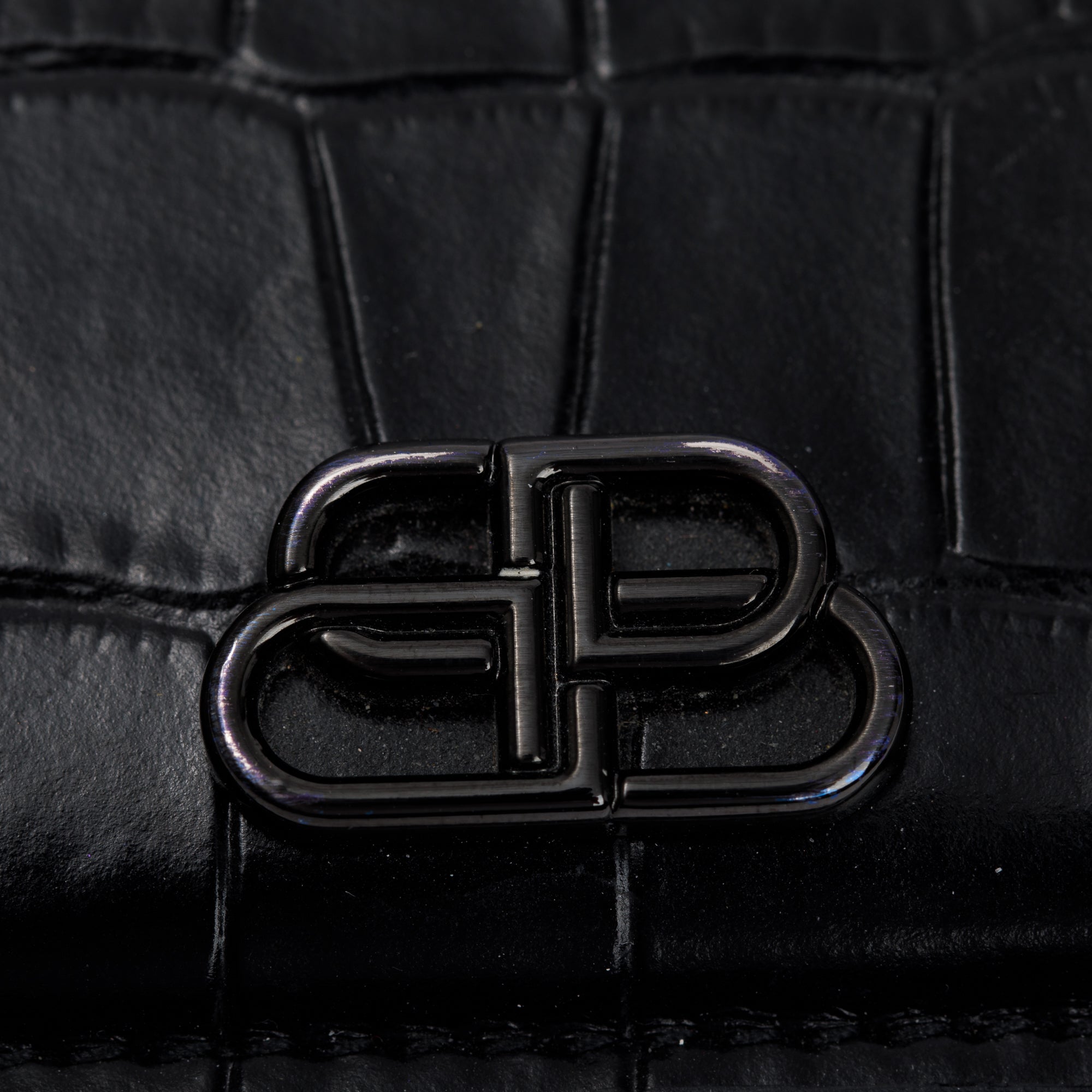 Balenciaga Black Croc-Embossed Leather BB Card Case