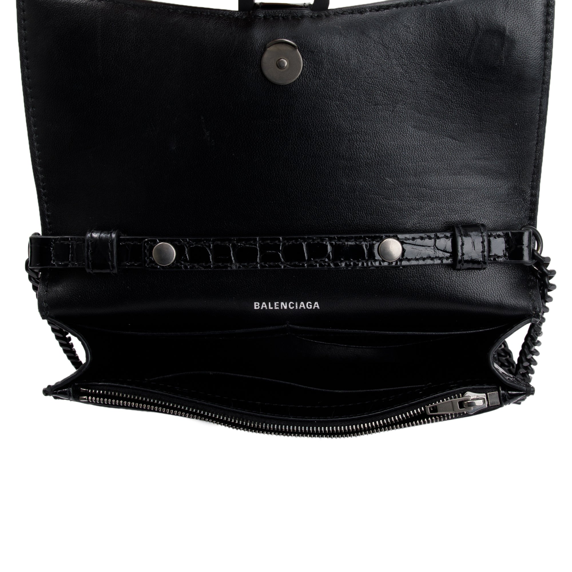 Balenciaga Black Croc-Embossed Leather Hourglass Wallet on Chain