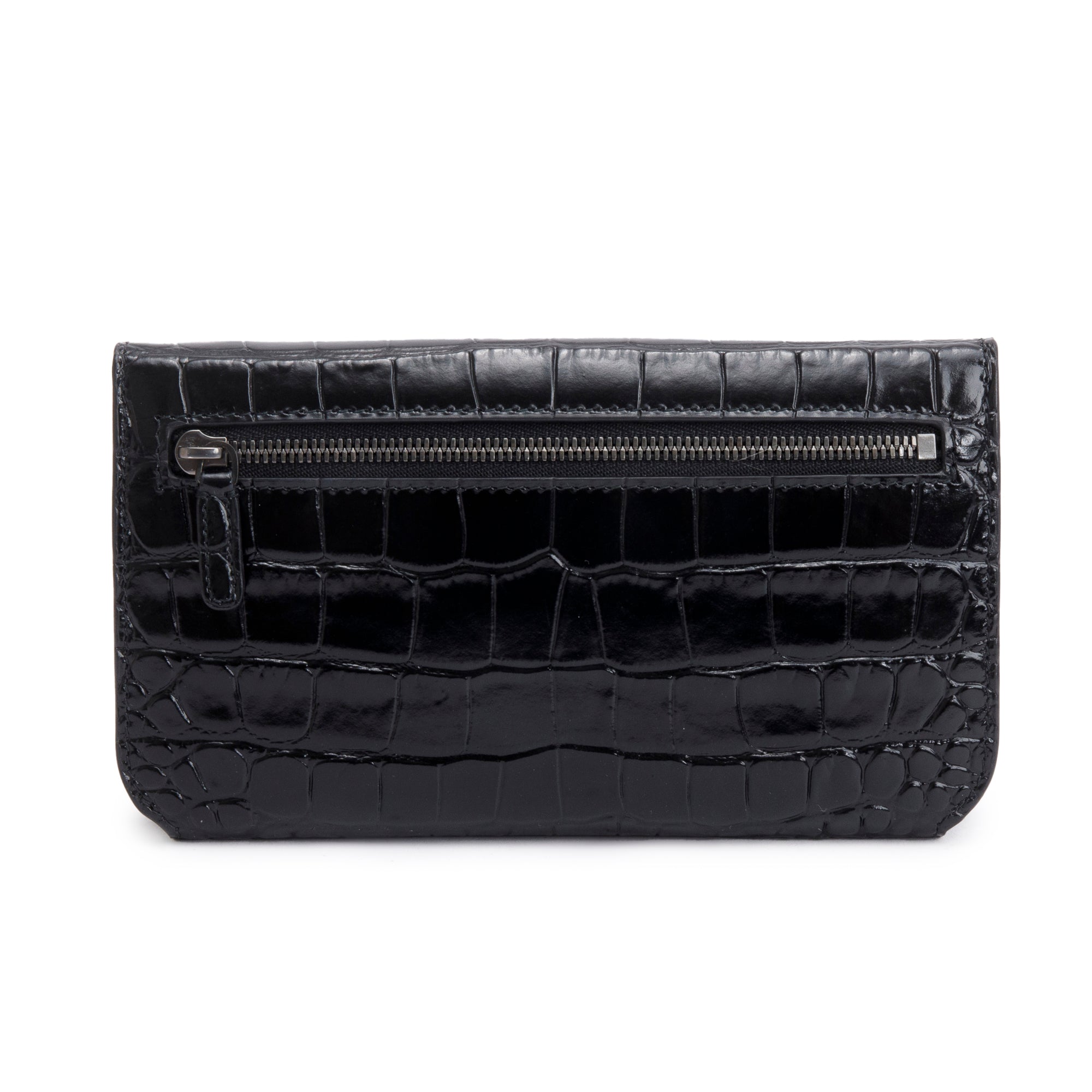 Balenciaga Black Croc-Embossed Leather Phone Holder Wallet on Chain w/ Box