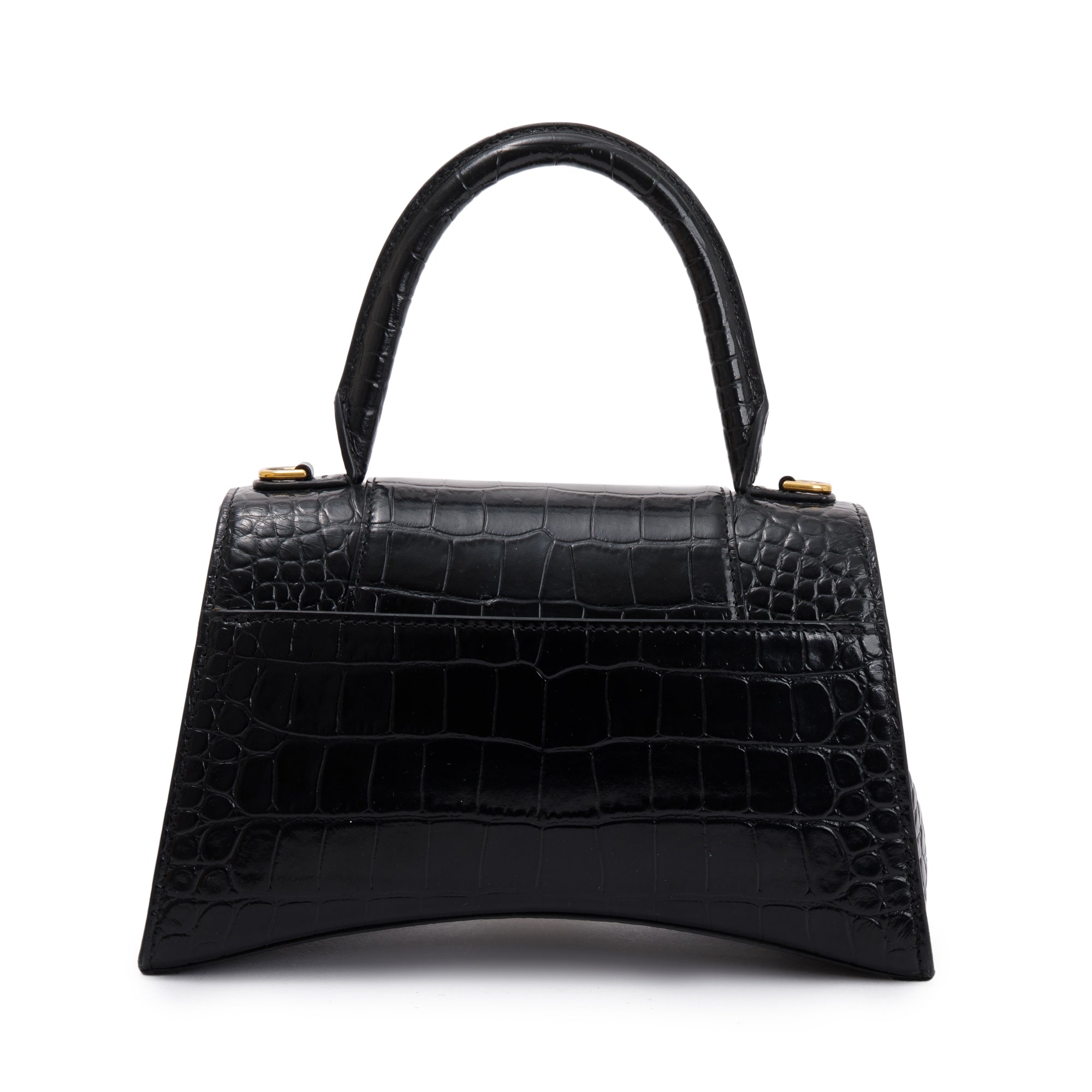 Balenciaga Black Croc-Embossed Leather Small Hourglass Top Handle Bag w/ Strap