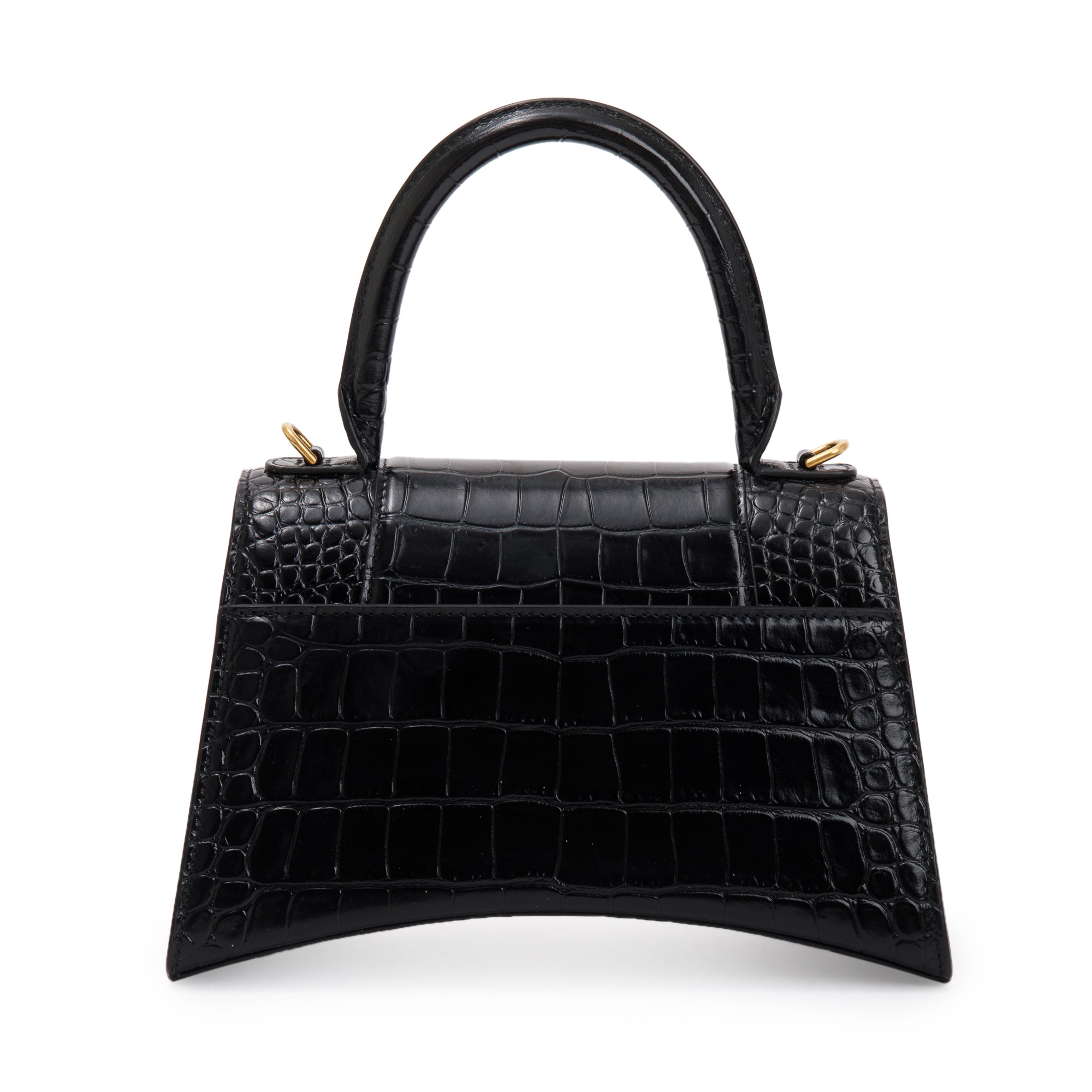 Balenciaga Black Croc-Embossed Leather Small Hourglass Top Handle Bag w/ Strap
