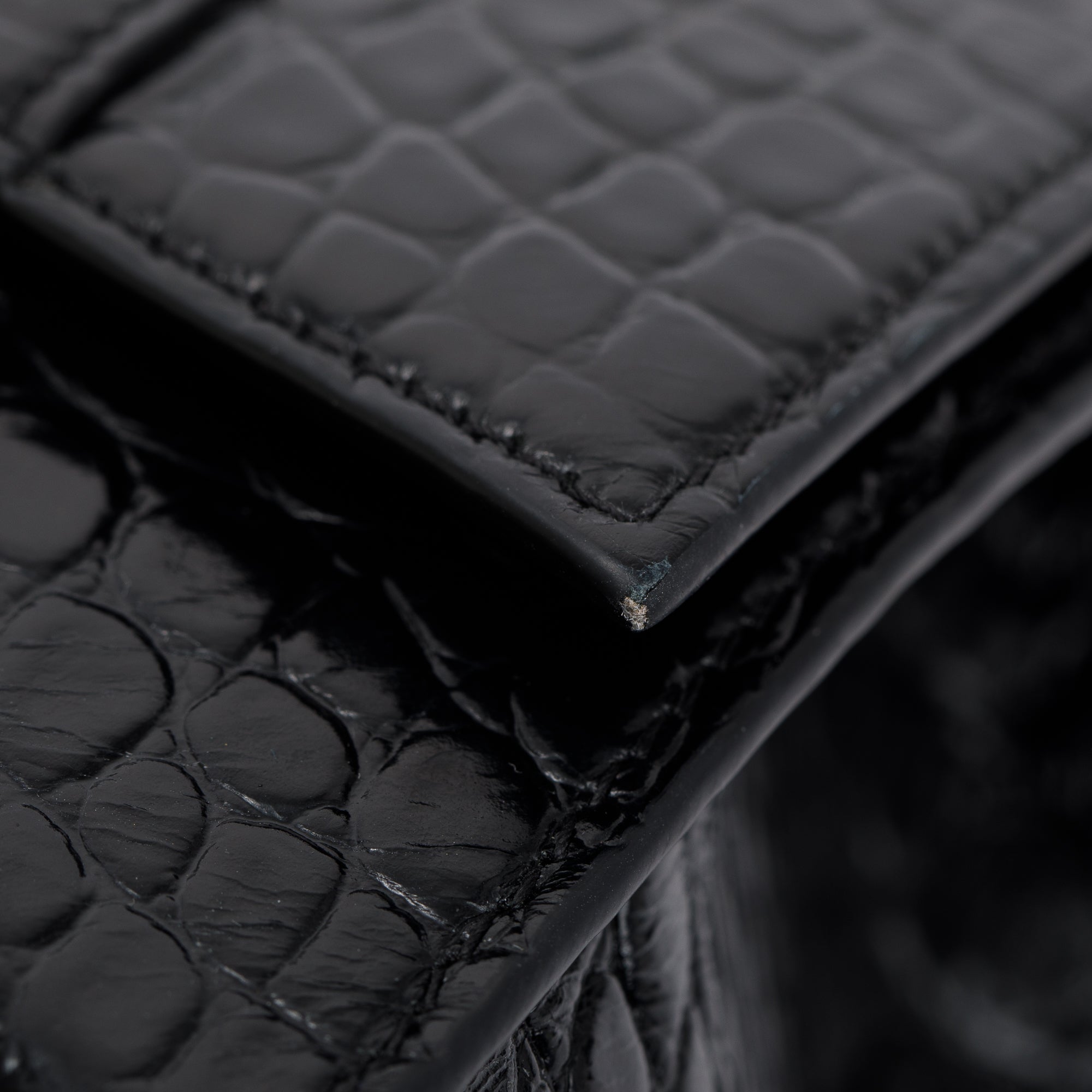 Balenciaga Black Croc-Embossed Leather Small Hourglass Top Handle Bag w/ Strap