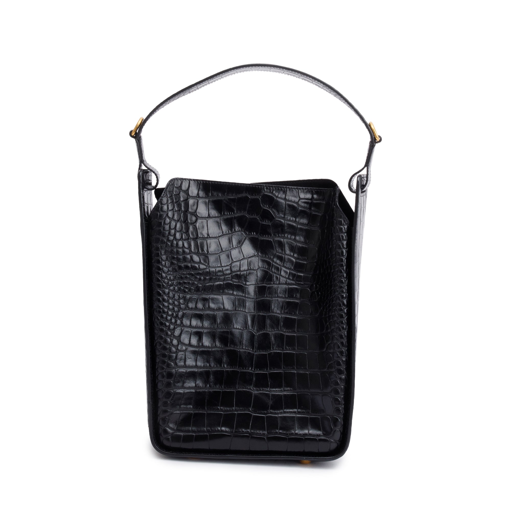 Balenciaga Black Croc-Embossed Leather Tool 2.0 Small N/S Tote w/ Strap & Box