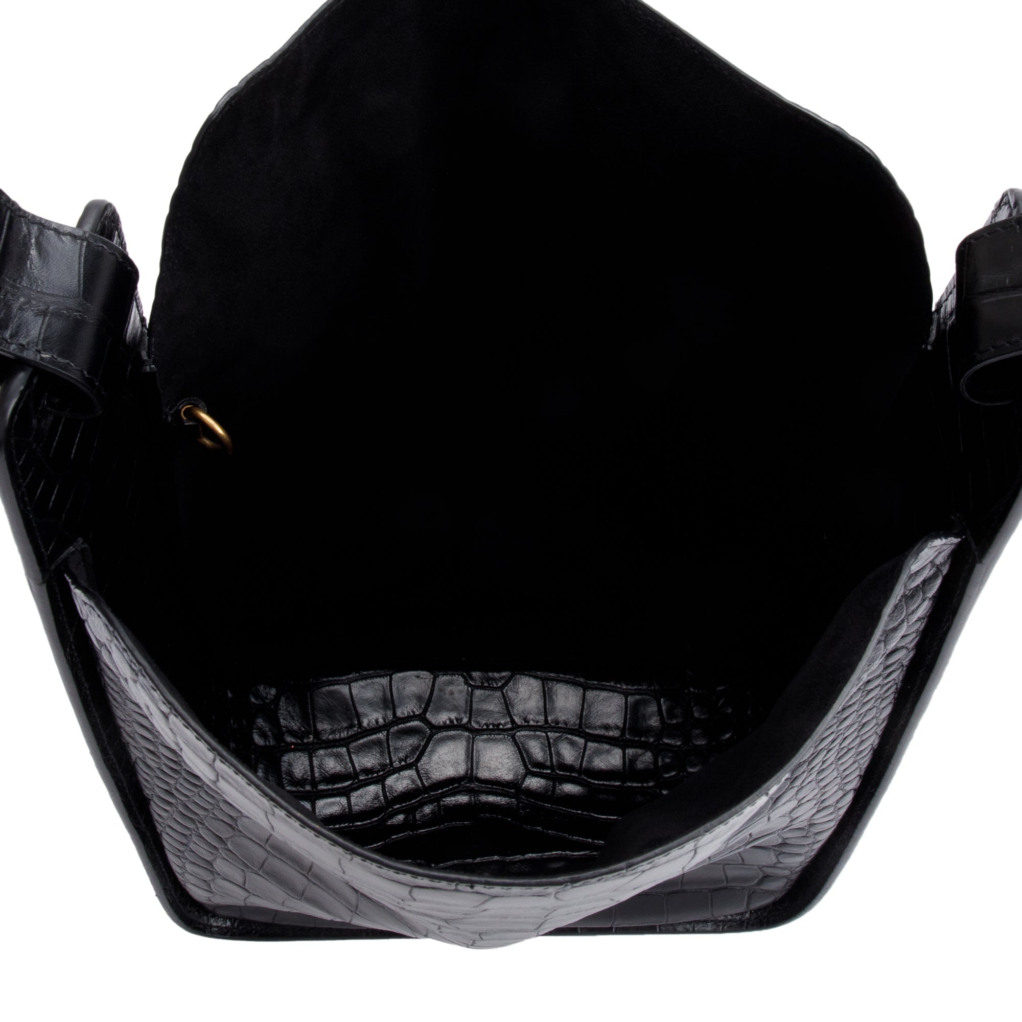 Balenciaga Black Croc-Embossed Leather Tool 2.0 Small N/S Tote w/ Strap & Box