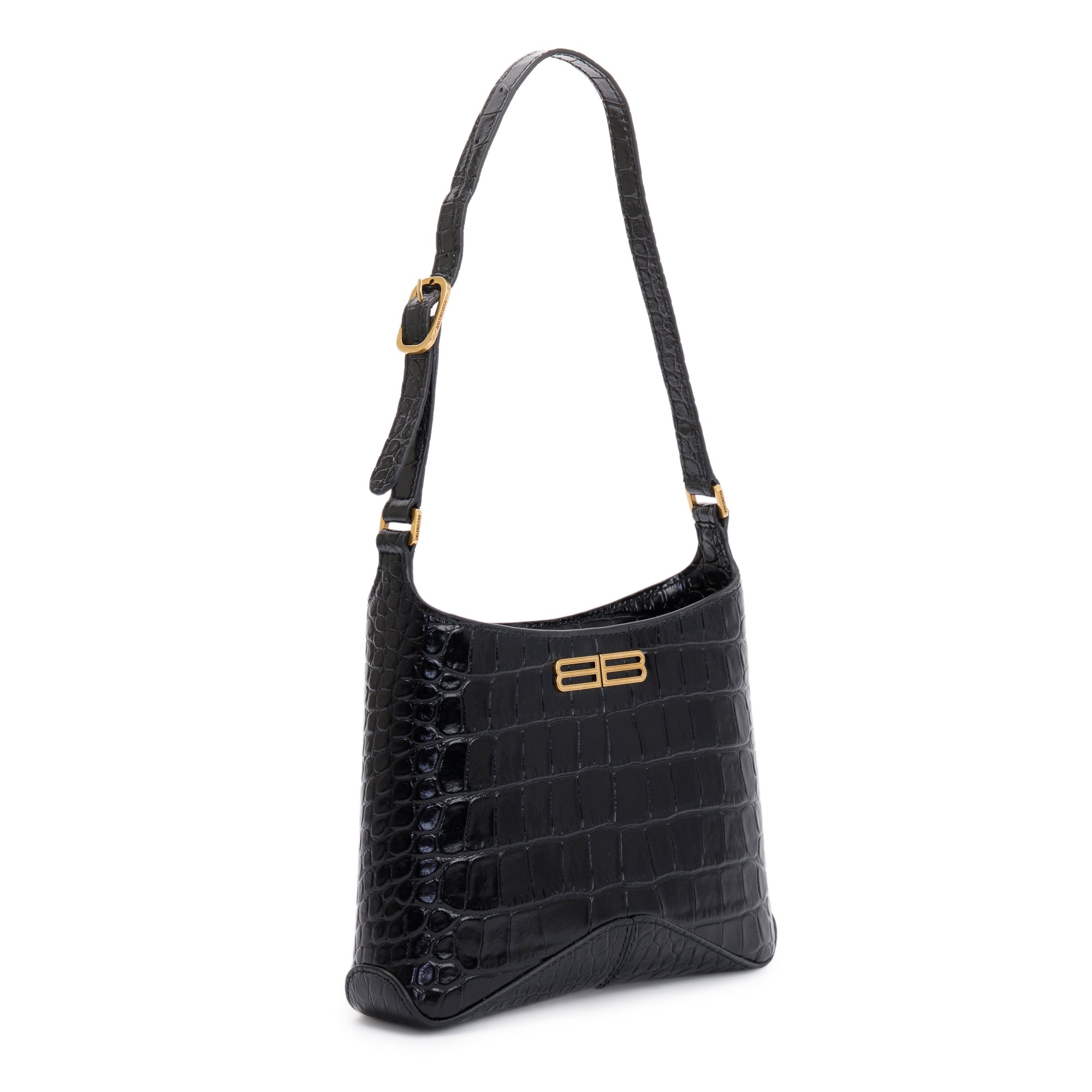 Balenciaga Black Croc-Embossed Leather Xx Small Hobo Bag
