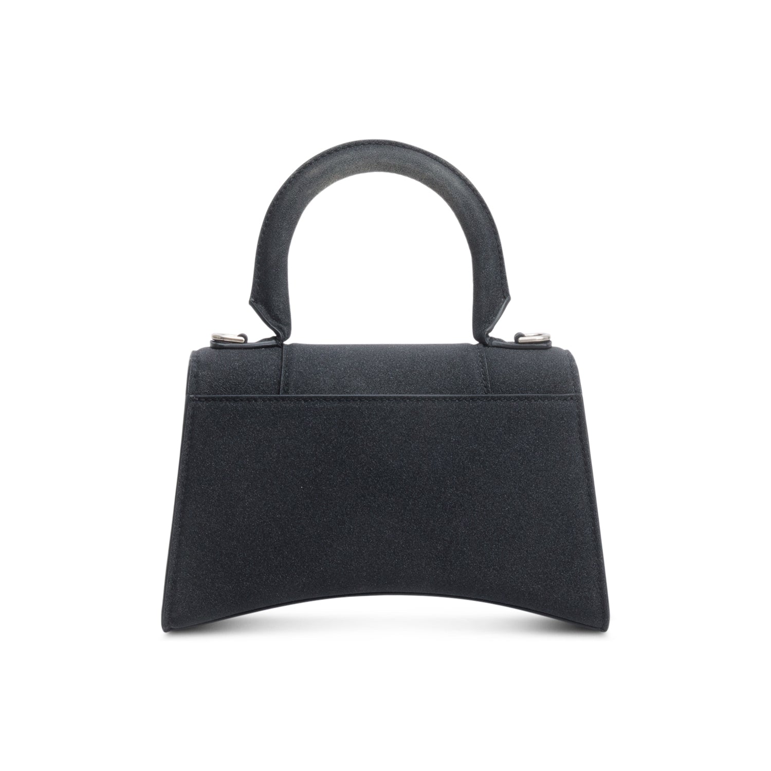 Balenciaga Black Glitter Satin XS Hourglass Top Handle Bag w/ Strap