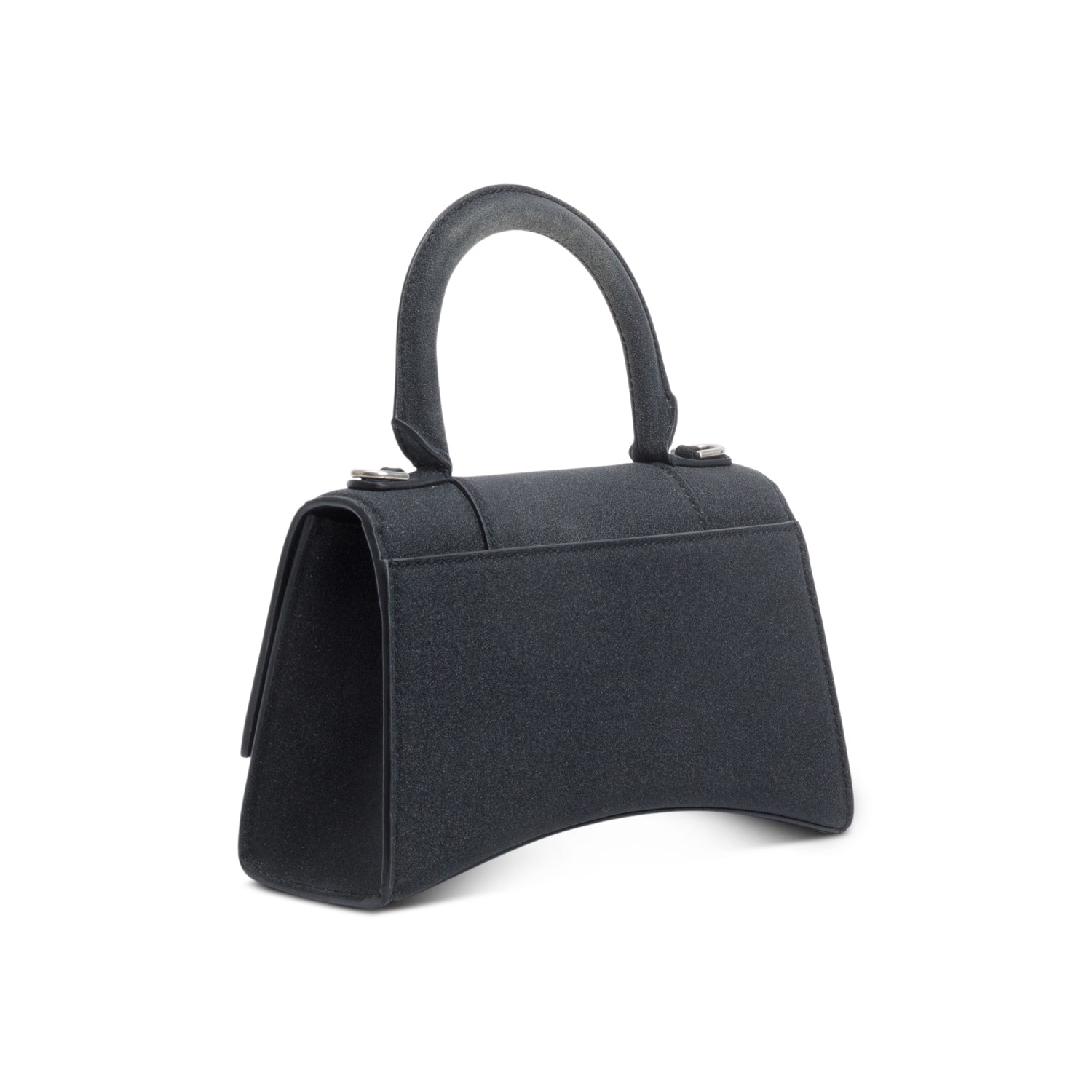 Balenciaga Black Glitter Satin XS Hourglass Top Handle Bag w/ Strap