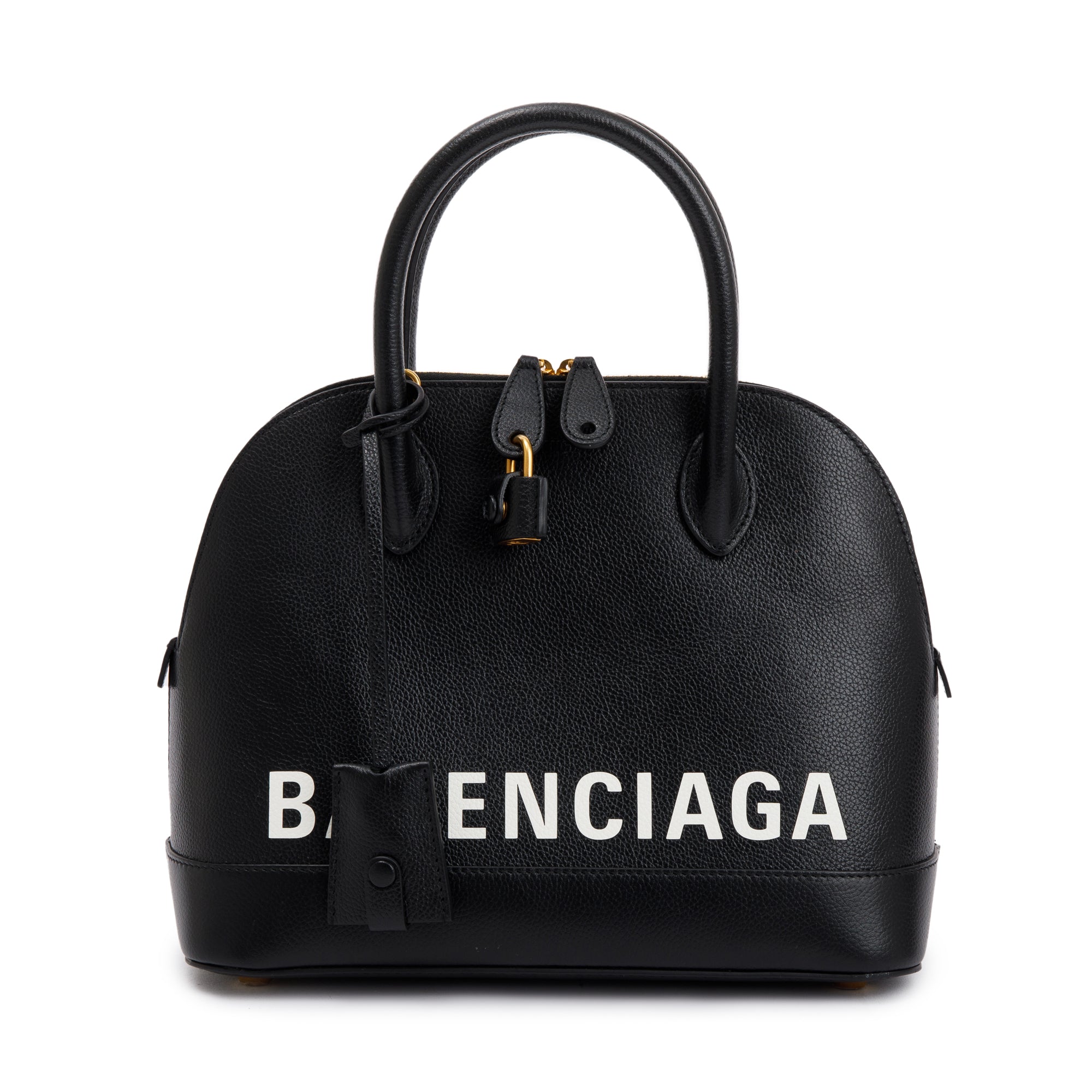 Balenciaga Black Grained Calfskin Leather Ville S Top Handle Bag w/ Strap