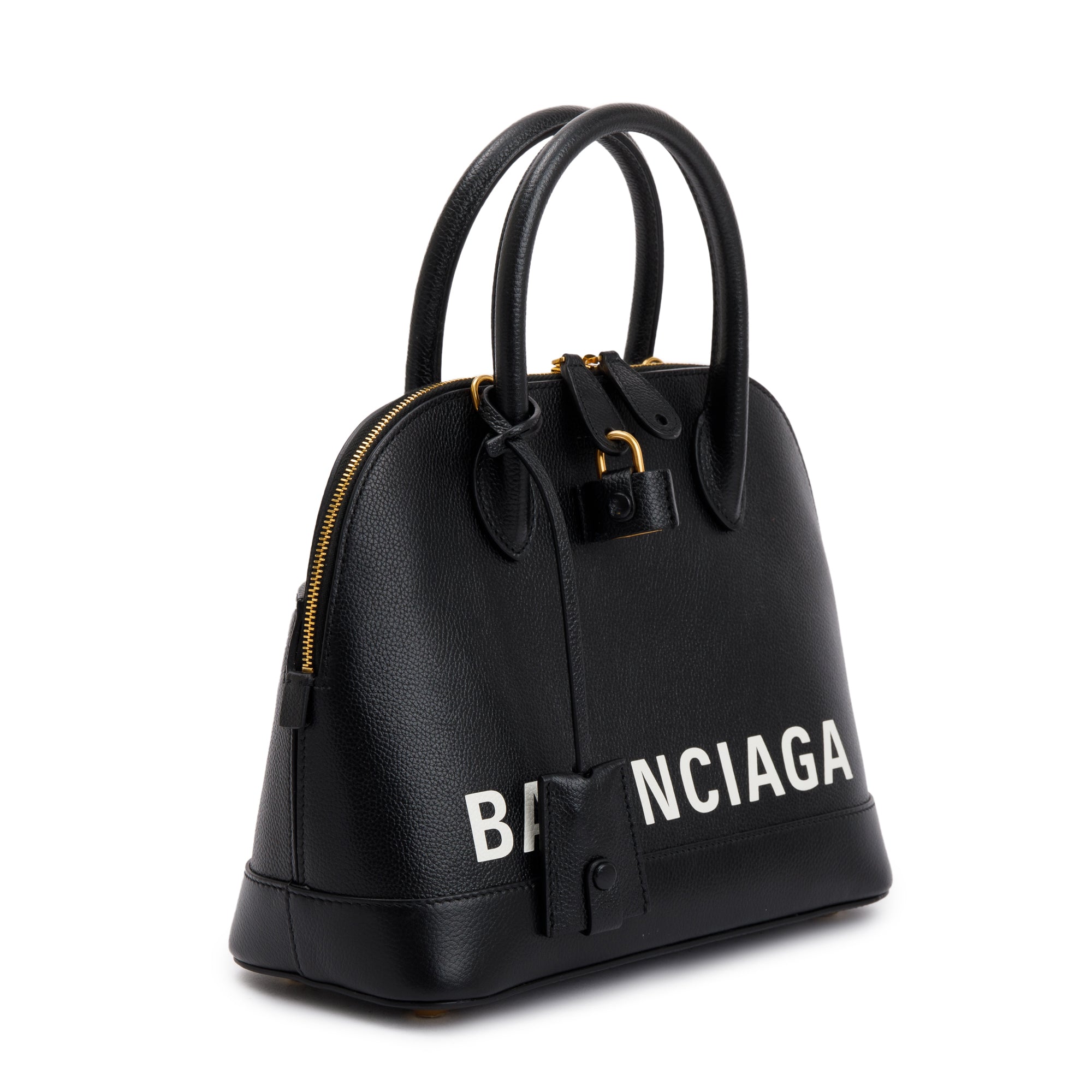 Balenciaga Black Grained Calfskin Leather Ville S Top Handle Bag w/ Strap