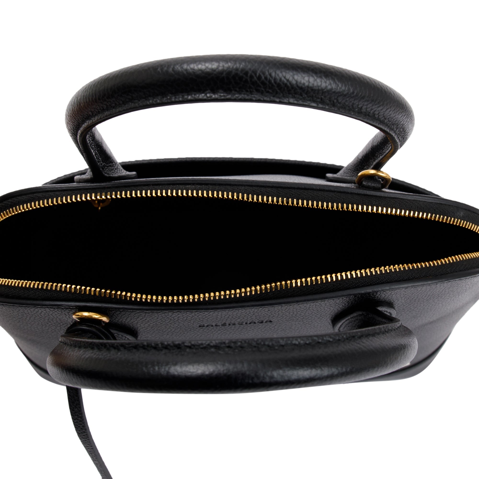 Balenciaga Black Grained Calfskin Leather Ville S Top Handle Bag w/ Strap
