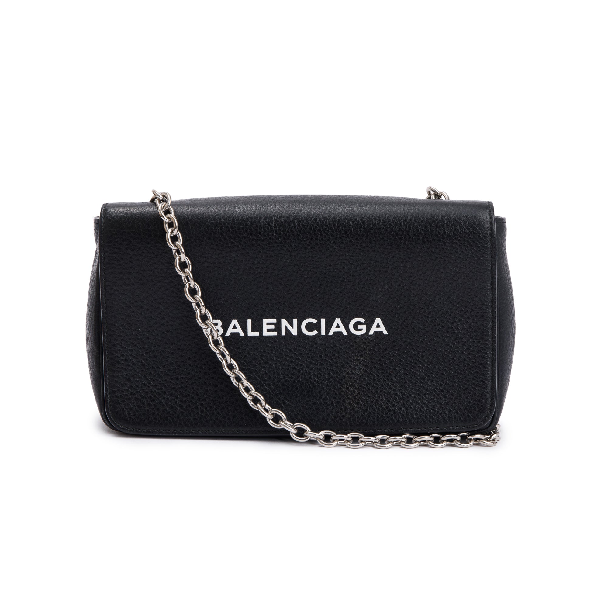 Balenciaga Black Leather Everyday Wallet On Chain