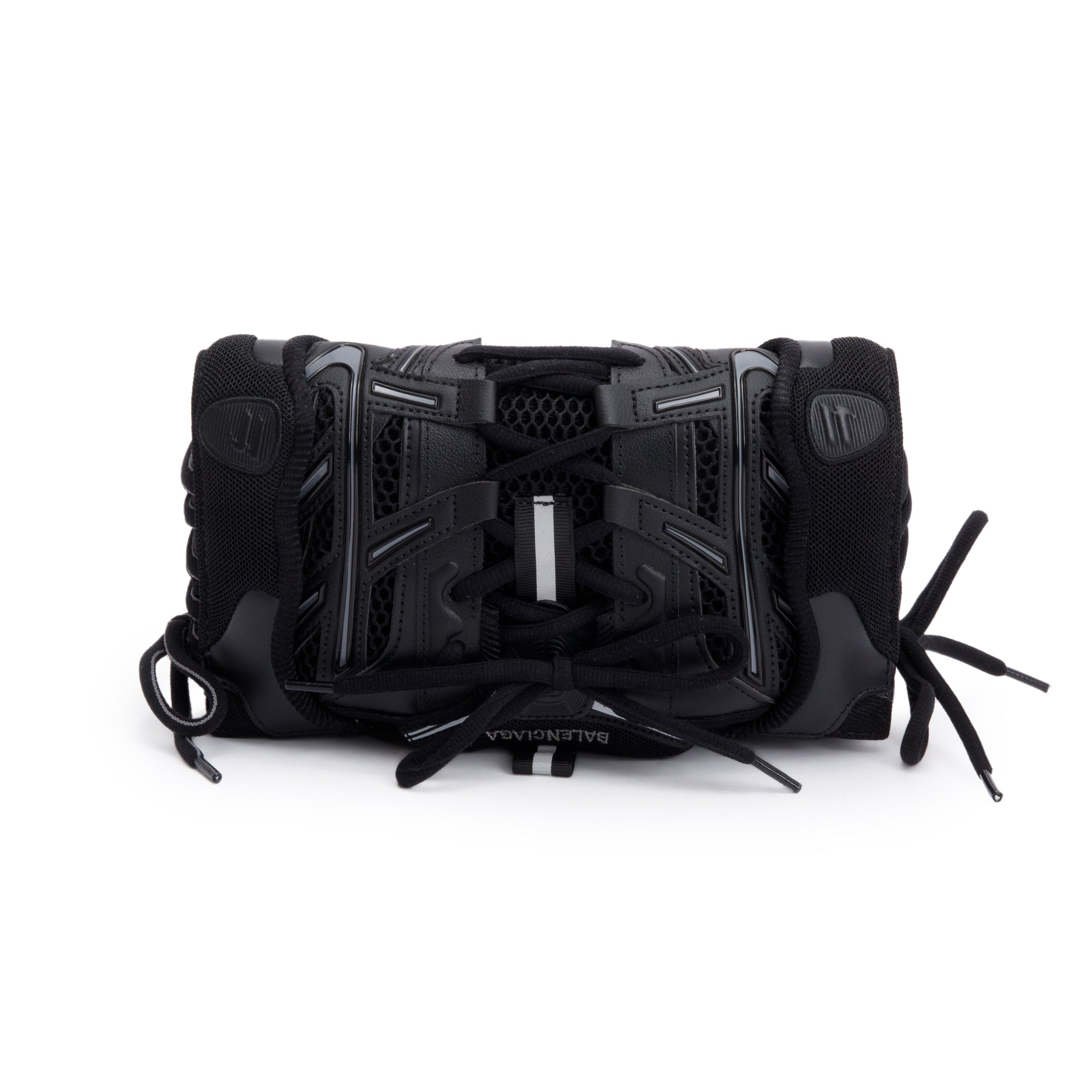 Balenciaga Black Leather Mesh Accent Sneakerhead Phone Holder Crossbody Bag