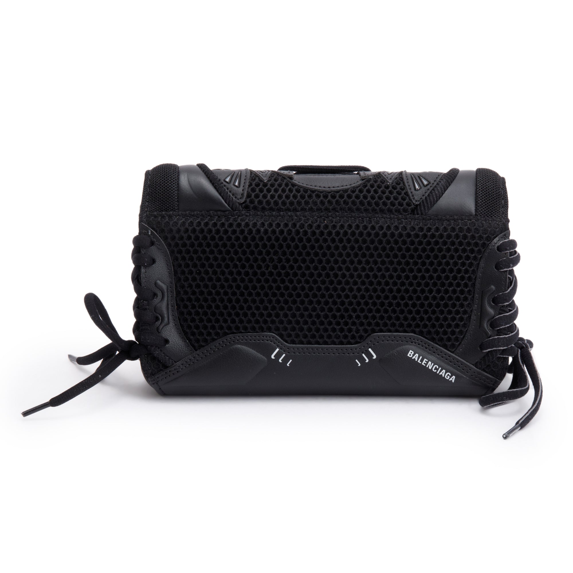 Balenciaga Black Leather Mesh Accent Sneakerhead Phone Holder Crossbody Bag
