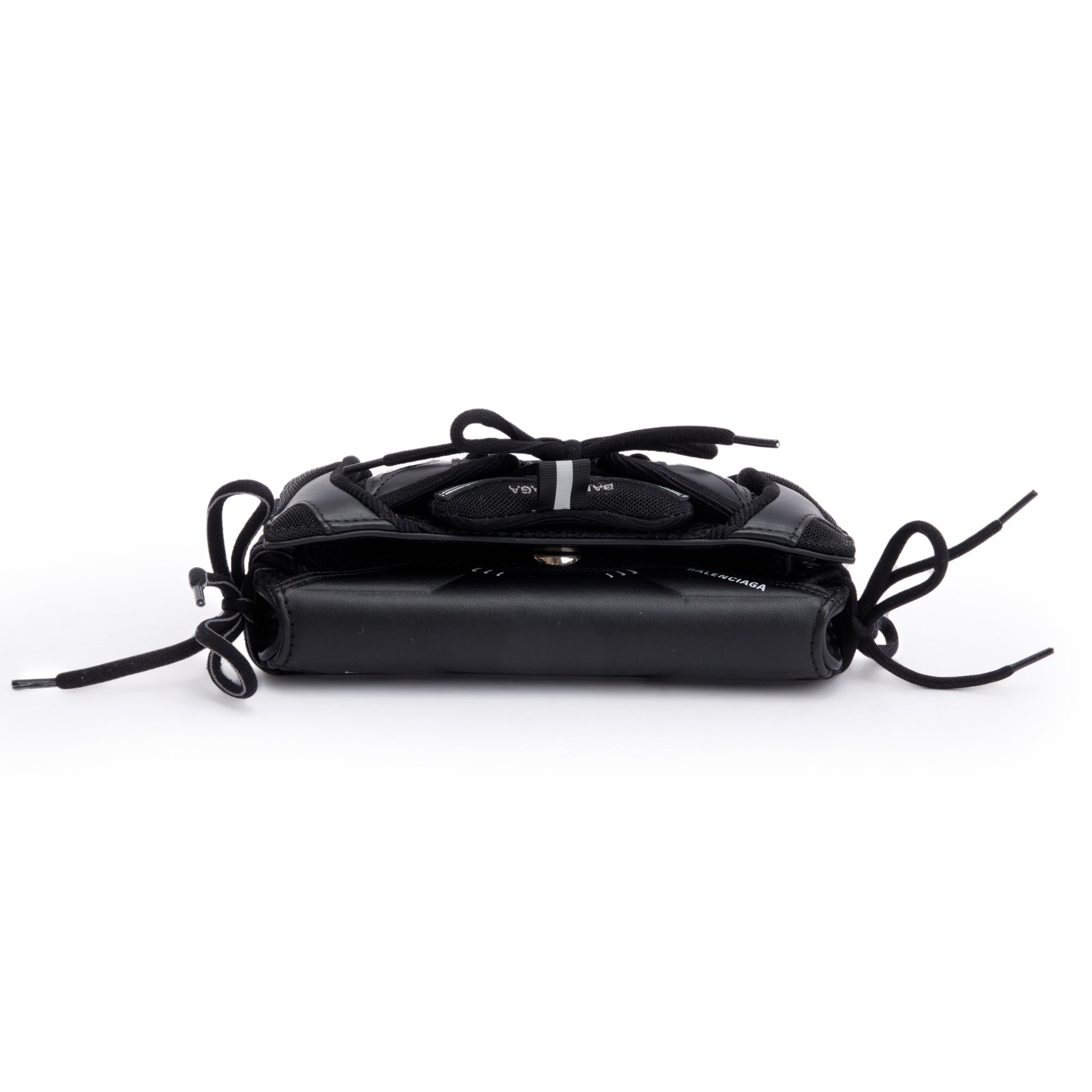 Balenciaga Black Leather Mesh Accent Sneakerhead Phone Holder Crossbody Bag