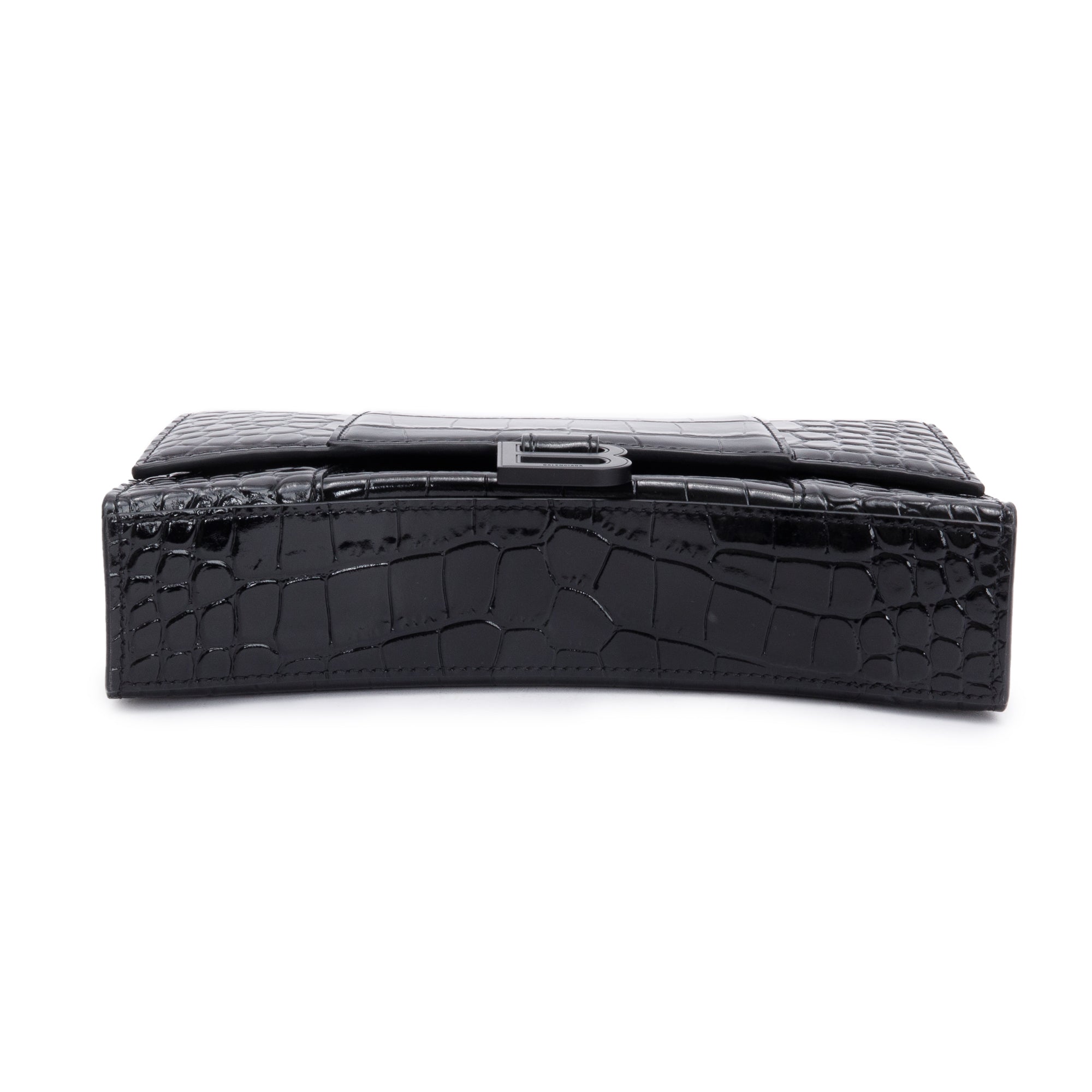 Balenciaga Black Monochrome Croc-Embossed Leather Hourglass Chain Wallet