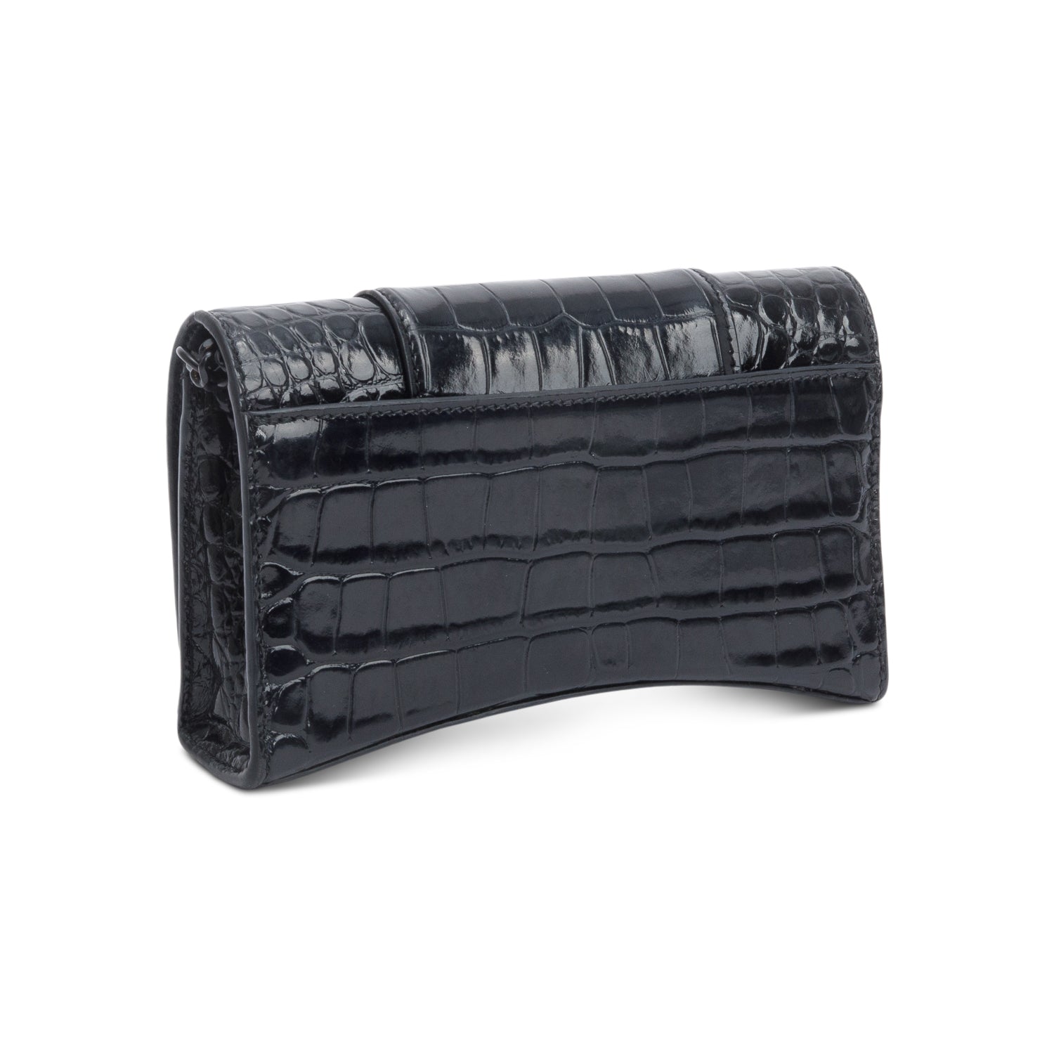 Balenciaga Black Monochrome Croc-Embossed Leather Hourglass Chain Wallet