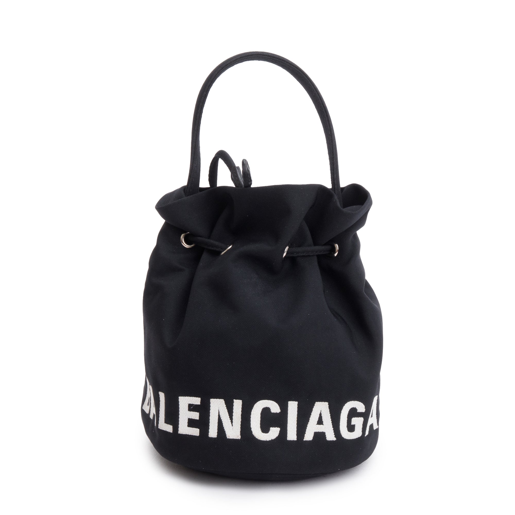 Balenciaga Black Nylon Wheel XS Drawstring Bucket Bag w/ Strap