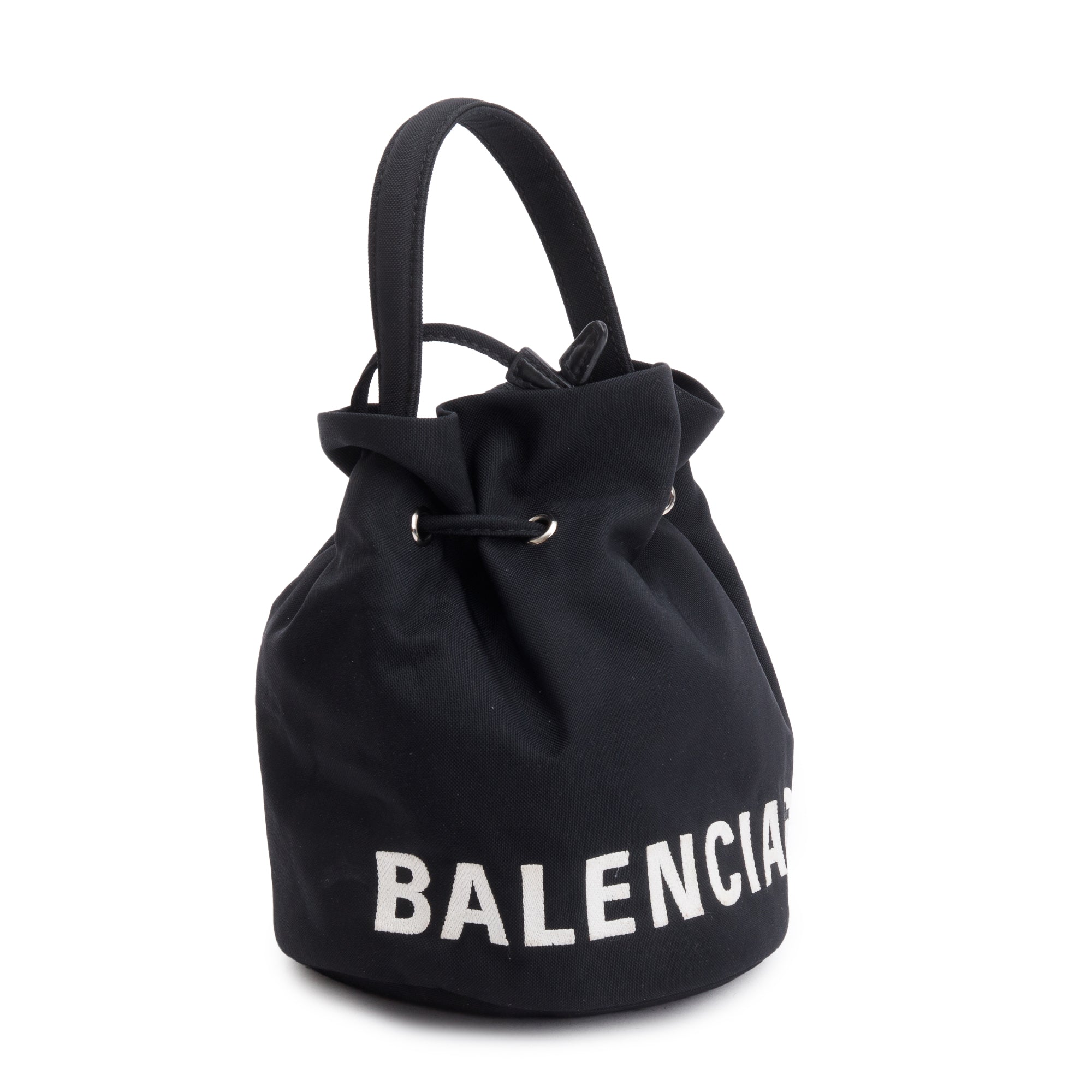 Balenciaga Black Nylon Wheel XS Drawstring Bucket Bag w/ Strap