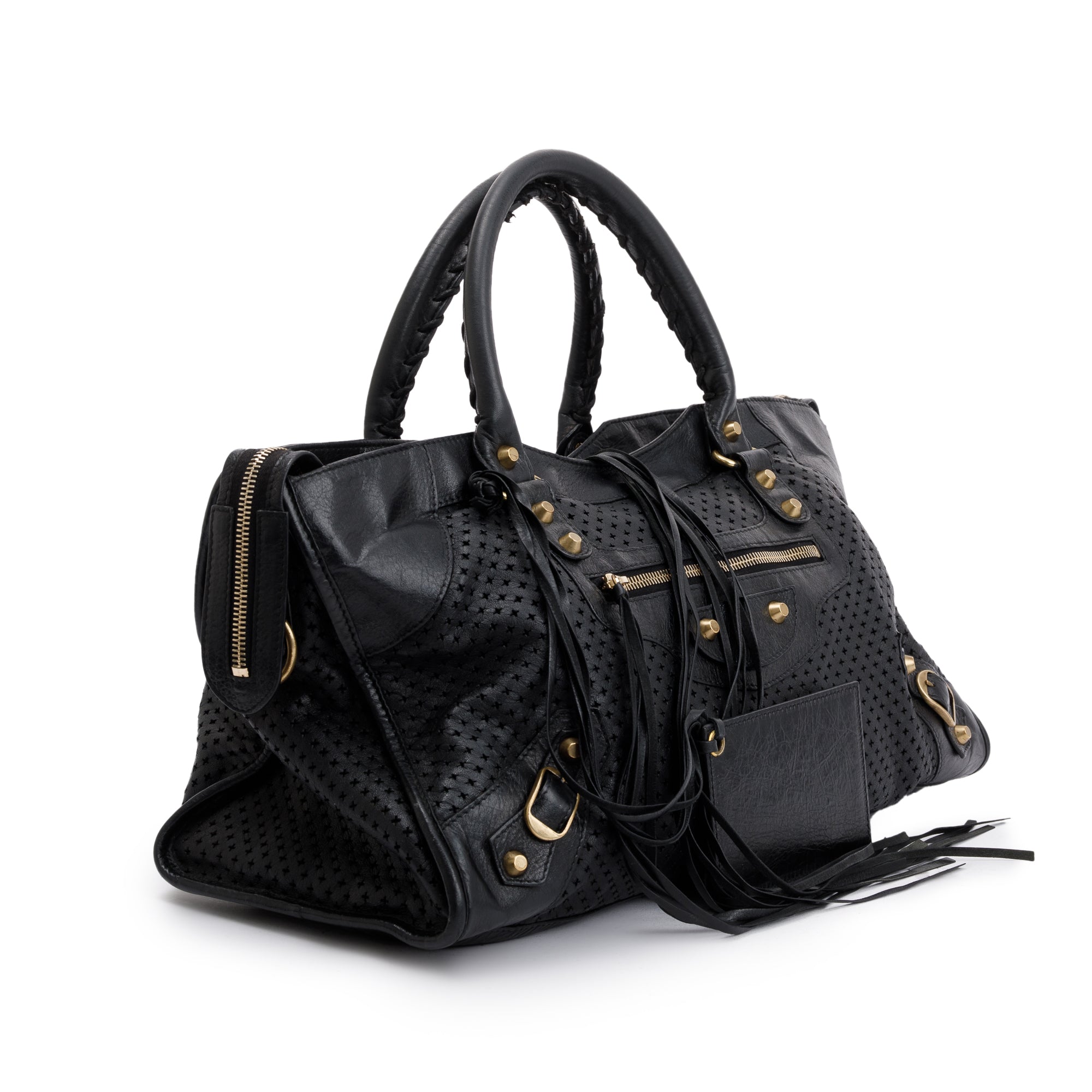 Balenciaga Black Perforated Arena Leather Motocross City Bag