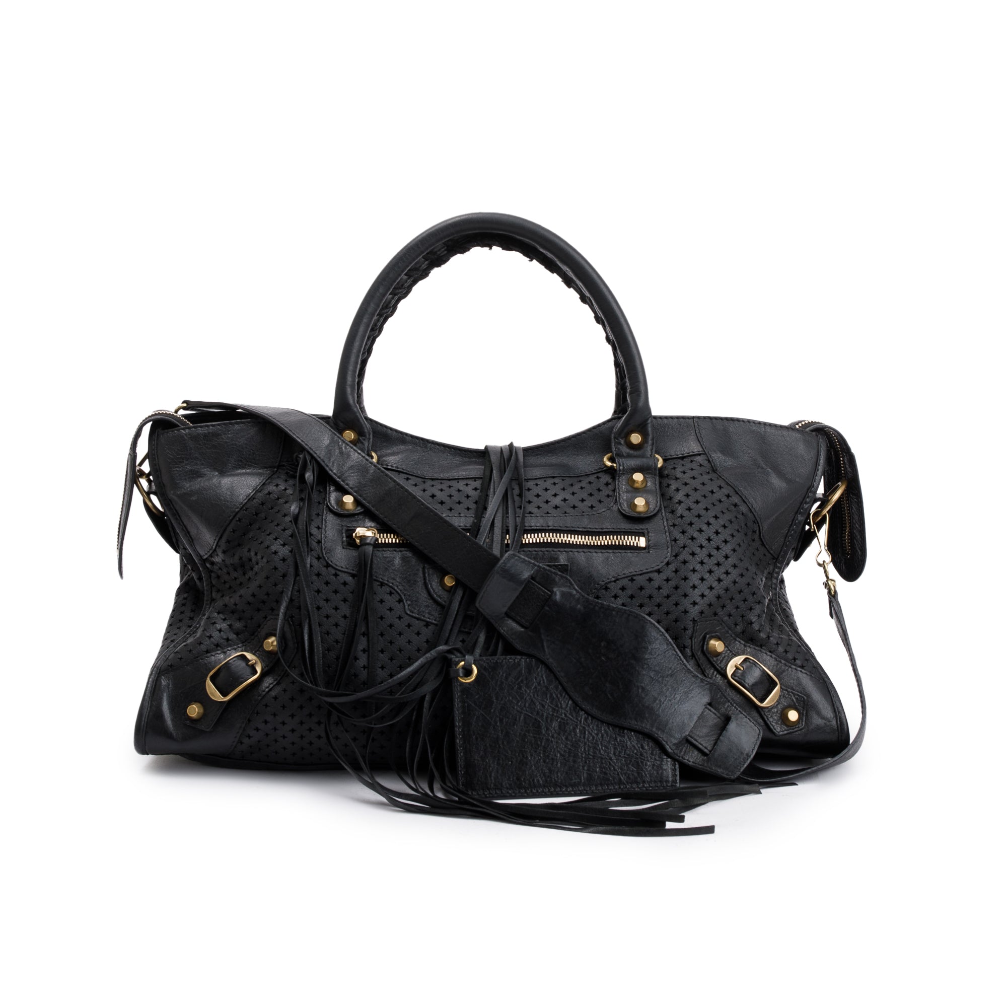 Balenciaga Black Perforated Arena Leather Motocross City Bag