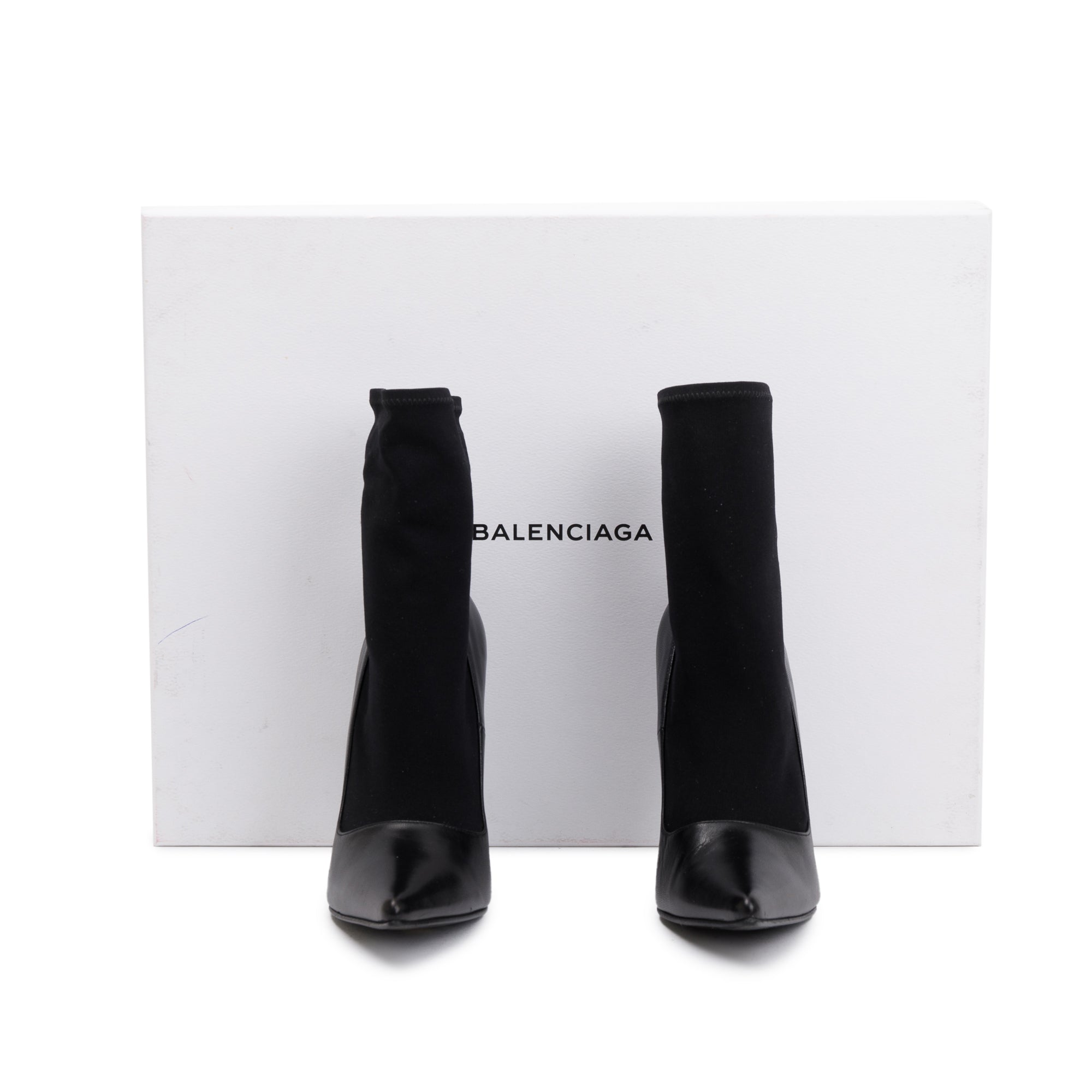 Balenciaga Black Spandex & Leather Knife 110 Bootie , Size 36 w/ Box