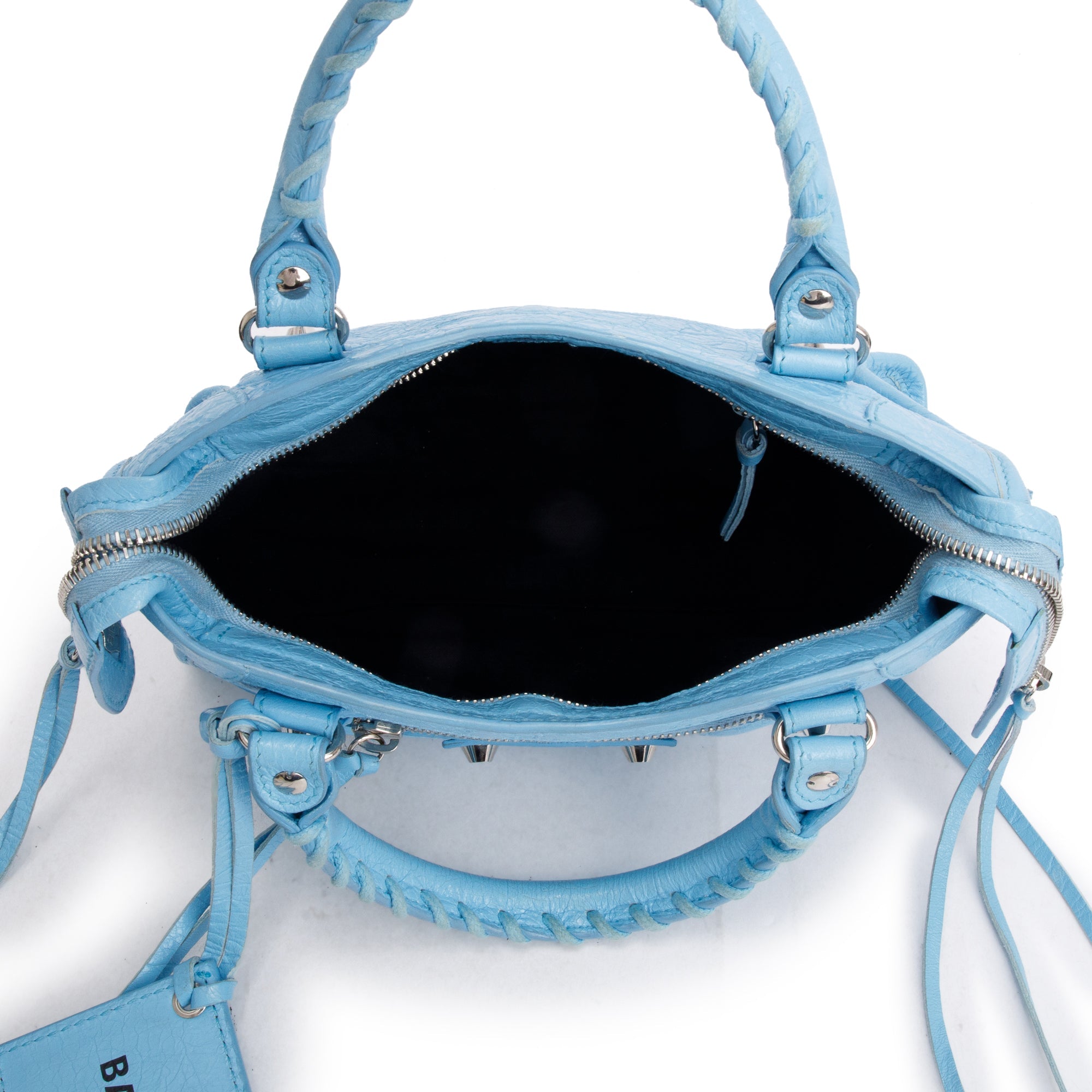 Balenciaga Blue Agneau Leather Classic Mini City Bag w/ Logo Strap