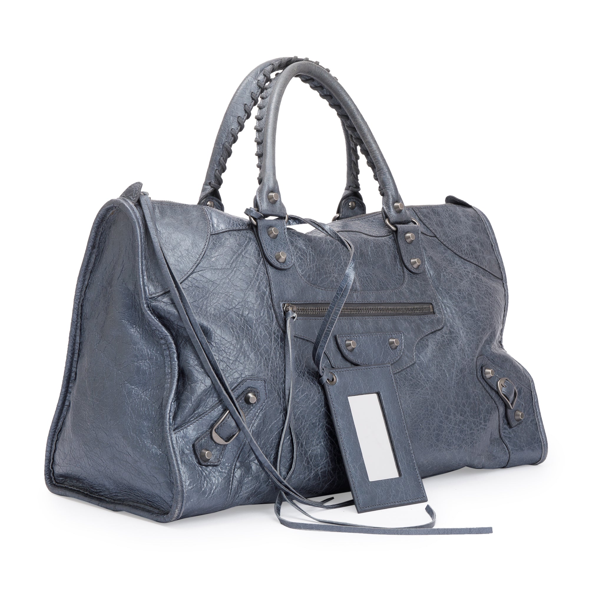 Balenciaga Blue Agneu Leather Motocross Classic Work Bag