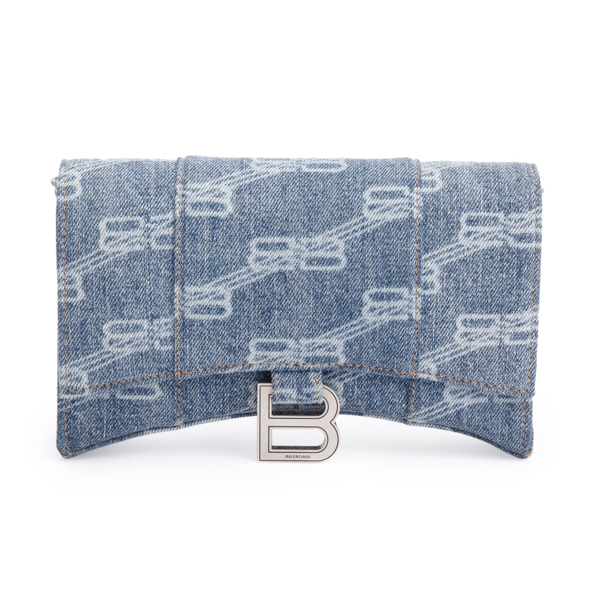Balenciaga Blue BB Denim Hourglass Wallet on Chain w/ Box