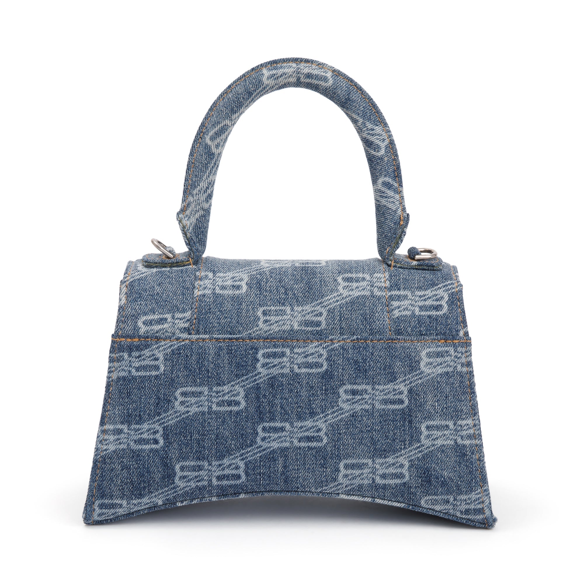 Balenciaga Blue BB Monogram Denim Small Hourglass Top Handle Bag w/ Strap