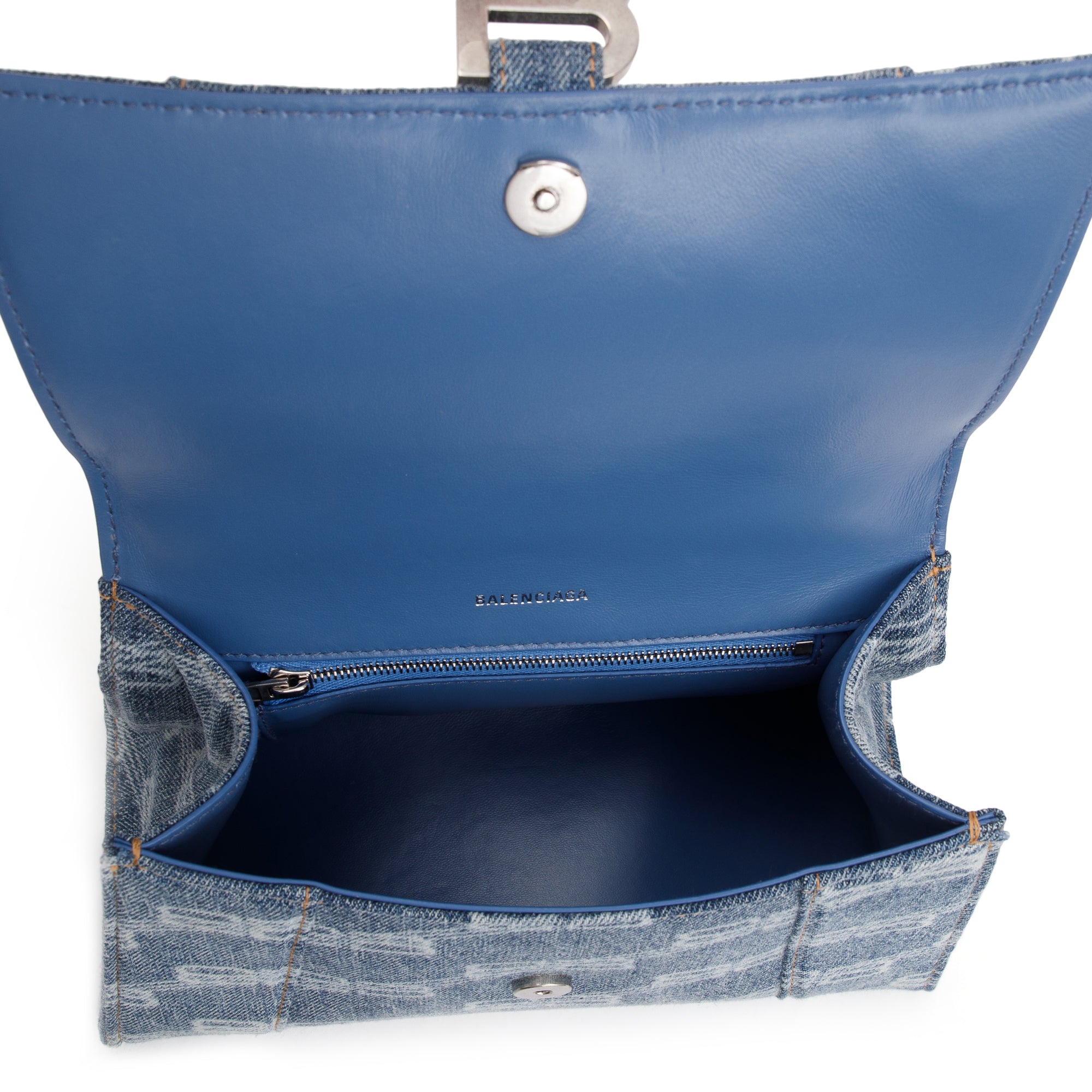 Balenciaga Blue BB Monogram Denim Small Hourglass Top Handle Bag w/ Strap