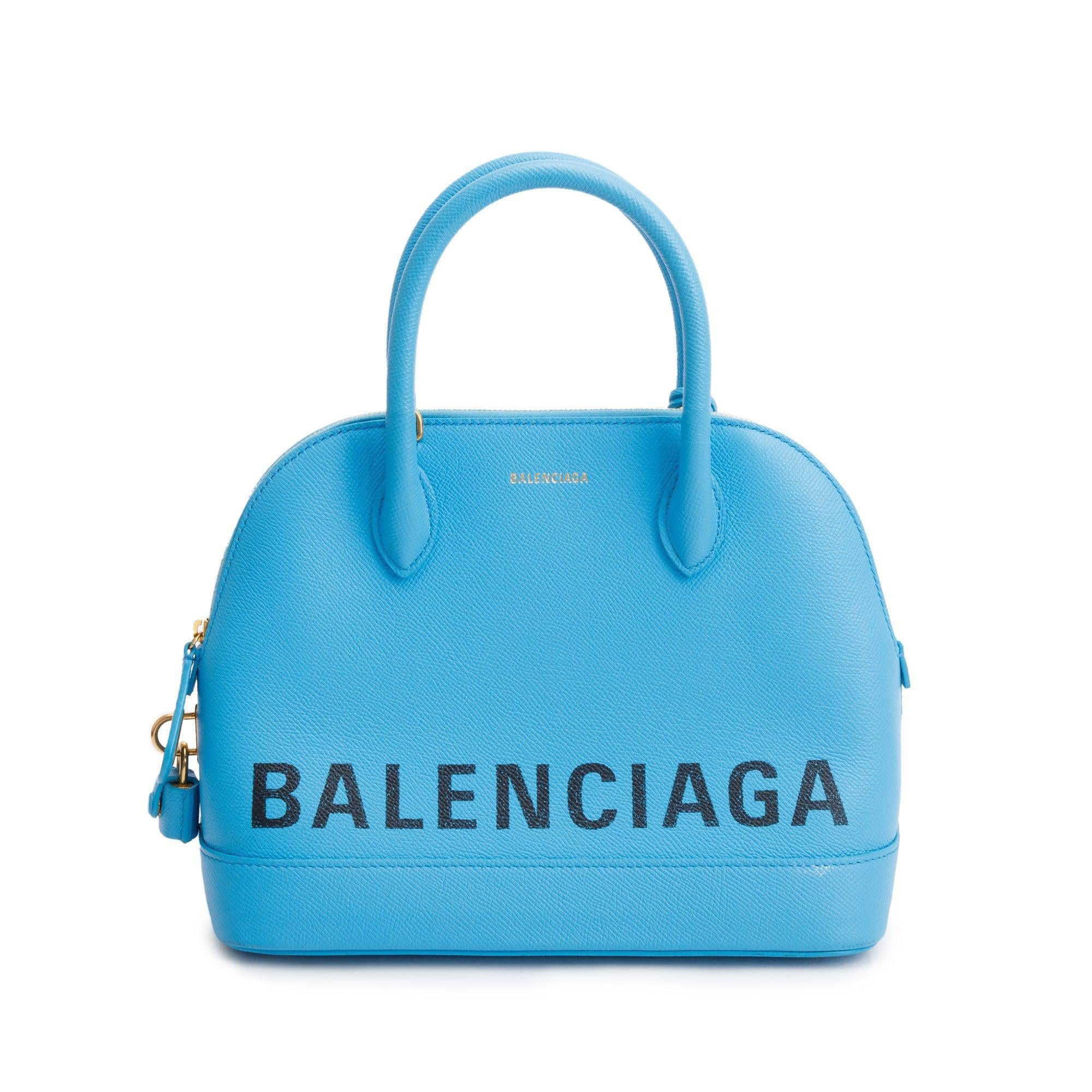 Balenciaga Blue Grained Calfskin Leather Ville S Top Handle Bag w/ Strap