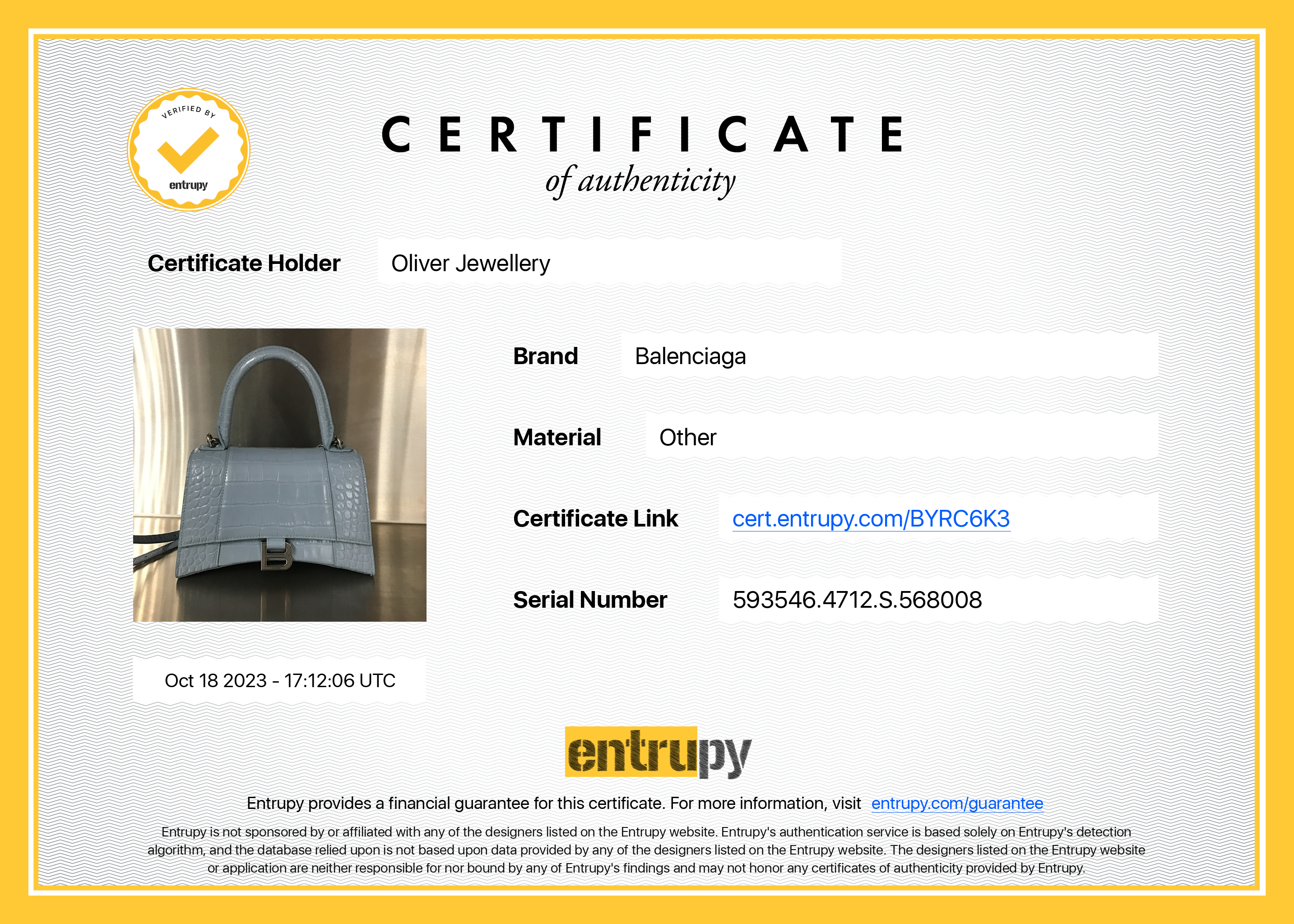 Balenciaga Blue Grey Croc-Embossed Calfskin Leather Small Hourglass Top Handle Bag w/ Strap & Receipt