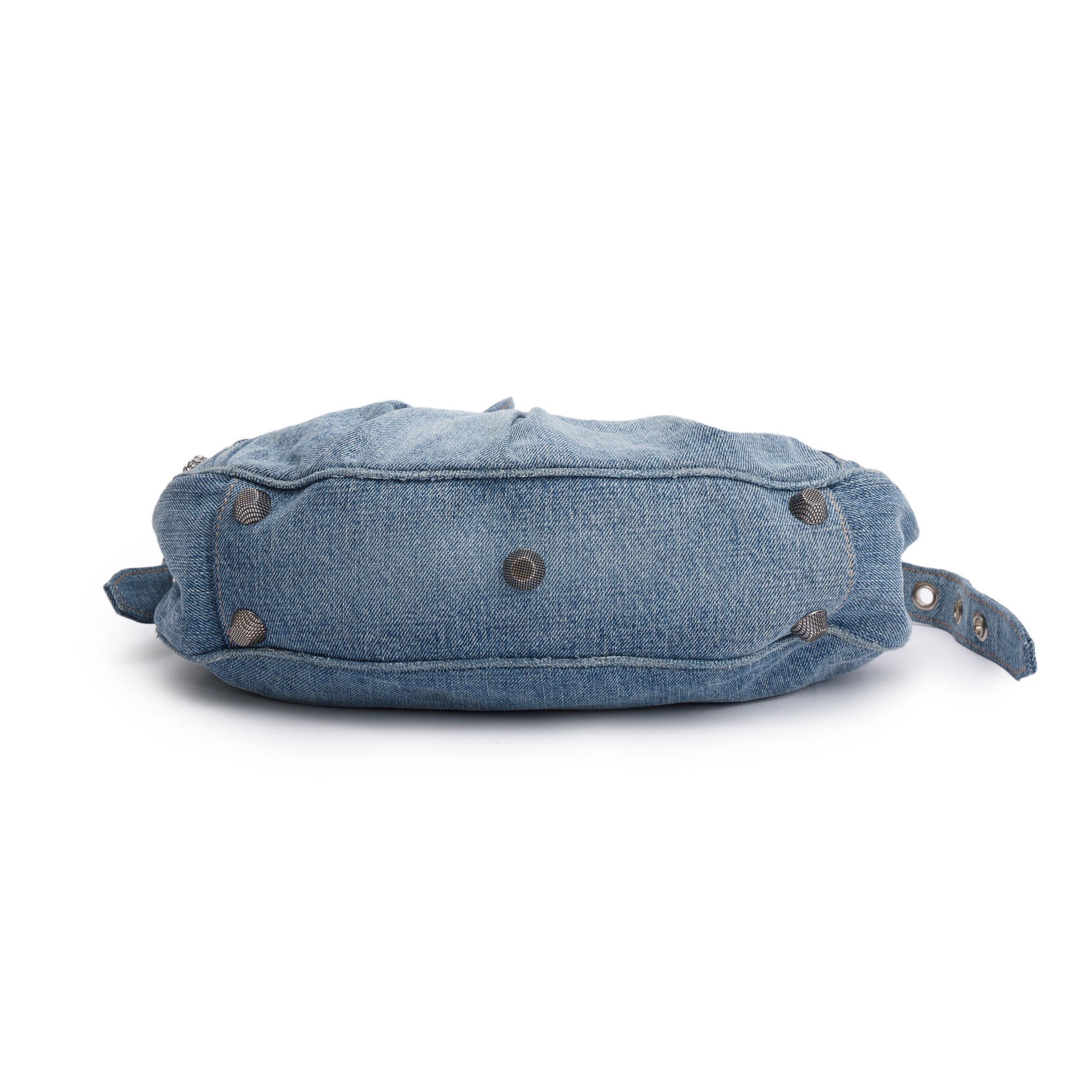 Balenciaga Blue Washed Frayed Denim Rhinestone Le Cagole Small Shoulder Bag