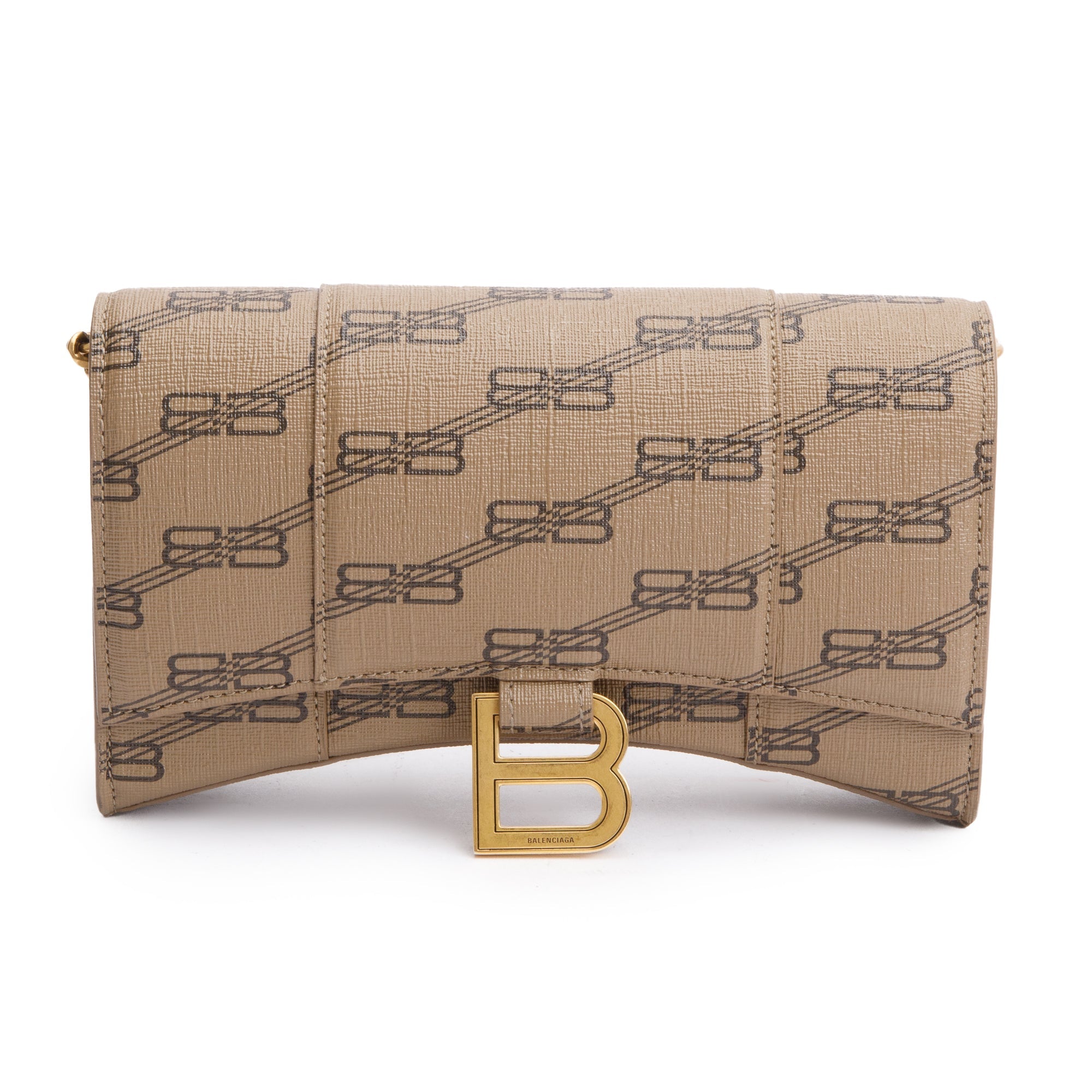 Balenciaga Brown BB Canvas Hourglass Wallet on Chain