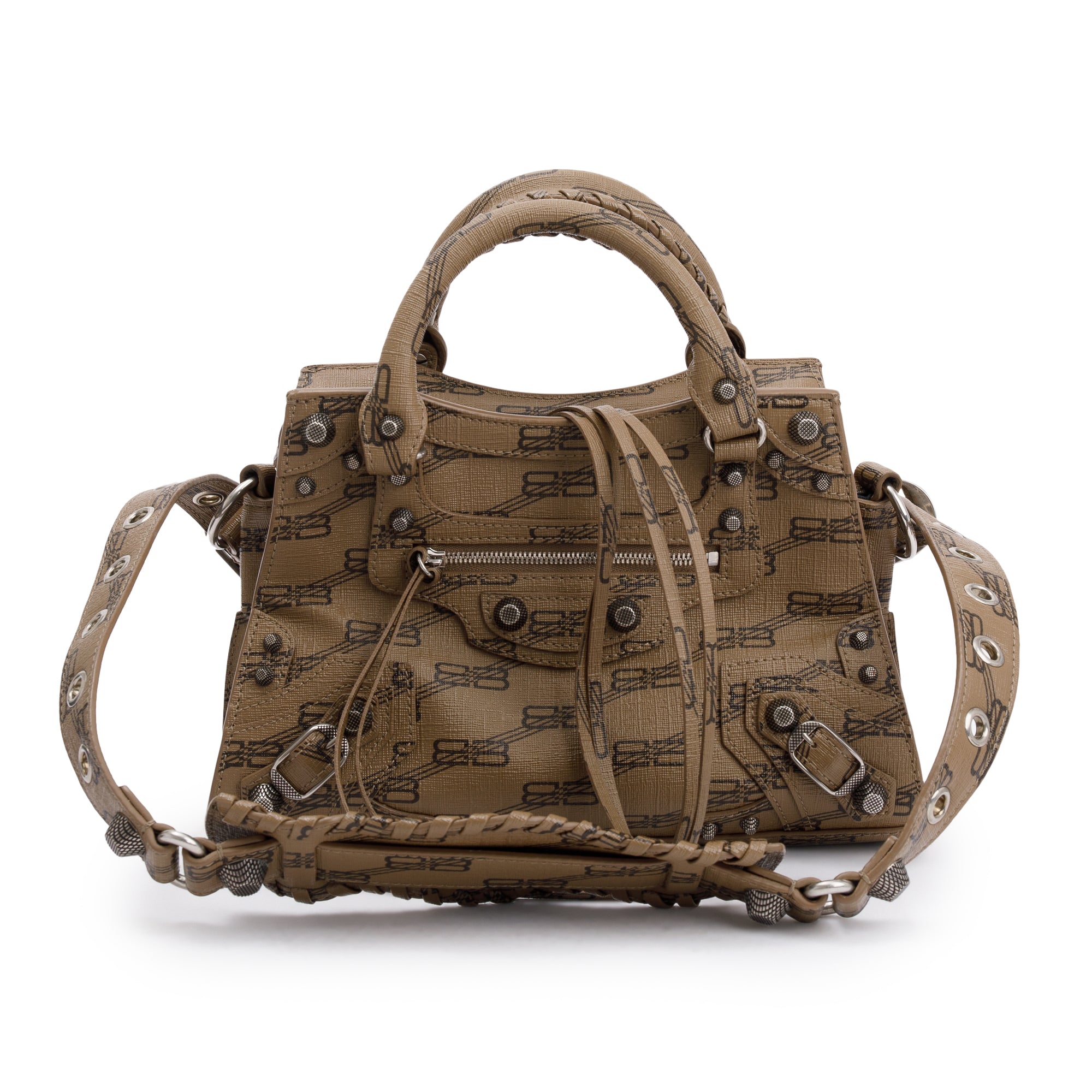 Balenciaga Brown BB Monogram Canvas Neo Cagole Classic XS City Bag w/ Strap