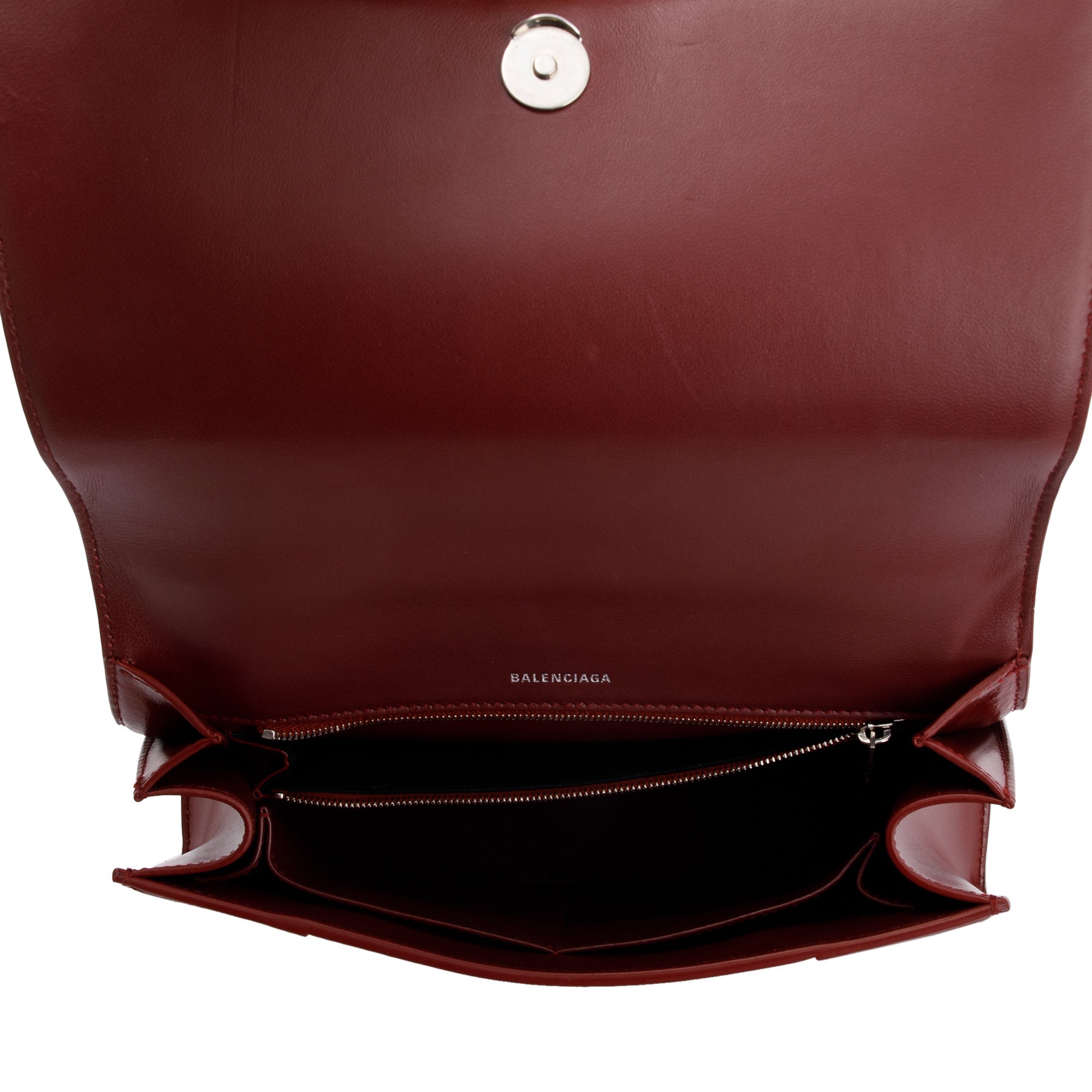 Balenciaga Burgundy Calfskin Leather Medium Hourglass Top Handle Bag w/ Strap