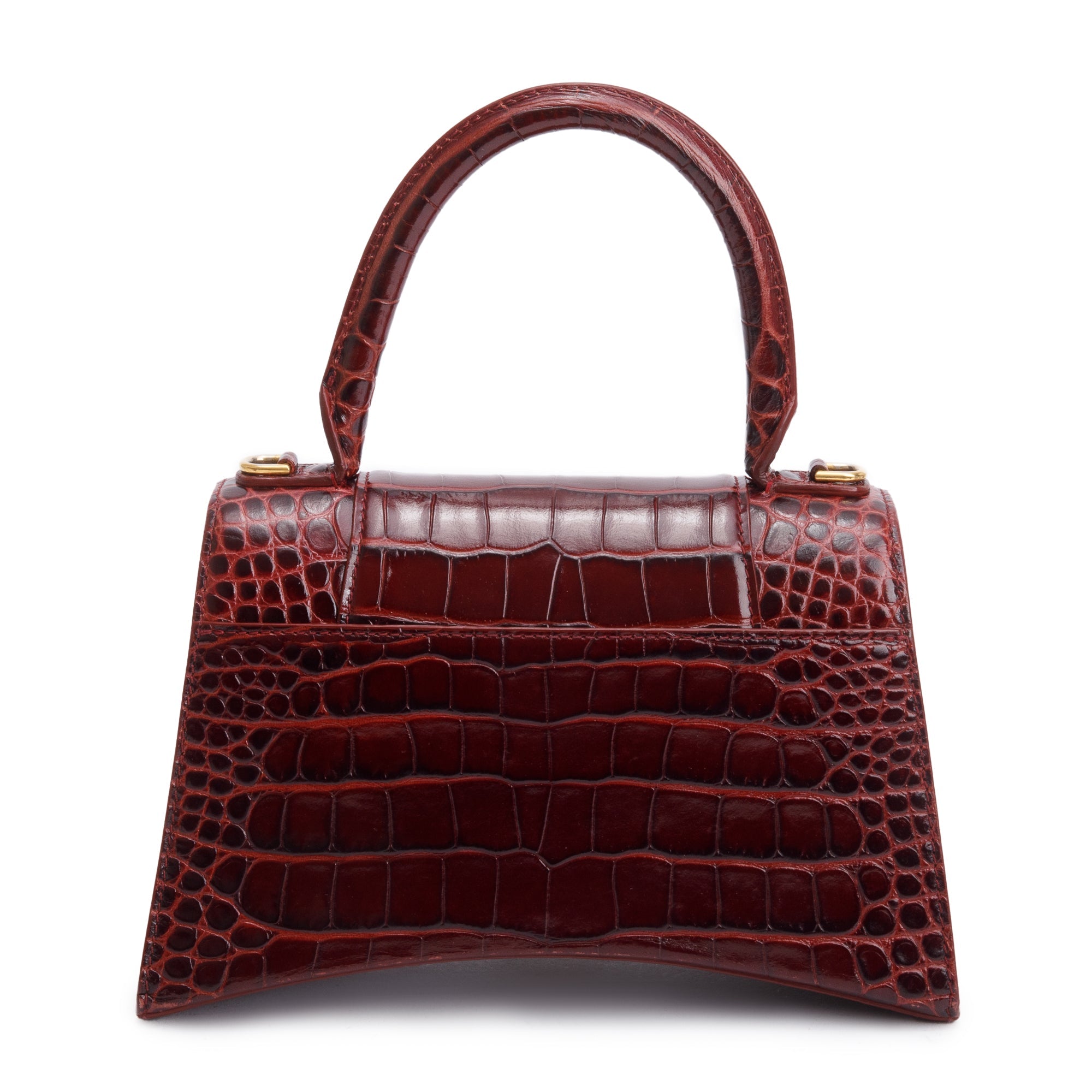 Balenciaga Burgundy Croc Embossed Leather Small Hourglass Top Handle Bag w/ Strap & Receipt