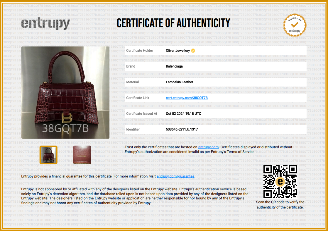 Balenciaga Burgundy Croc Embossed Leather Small Hourglass Top Handle Bag w/ Strap & Receipt