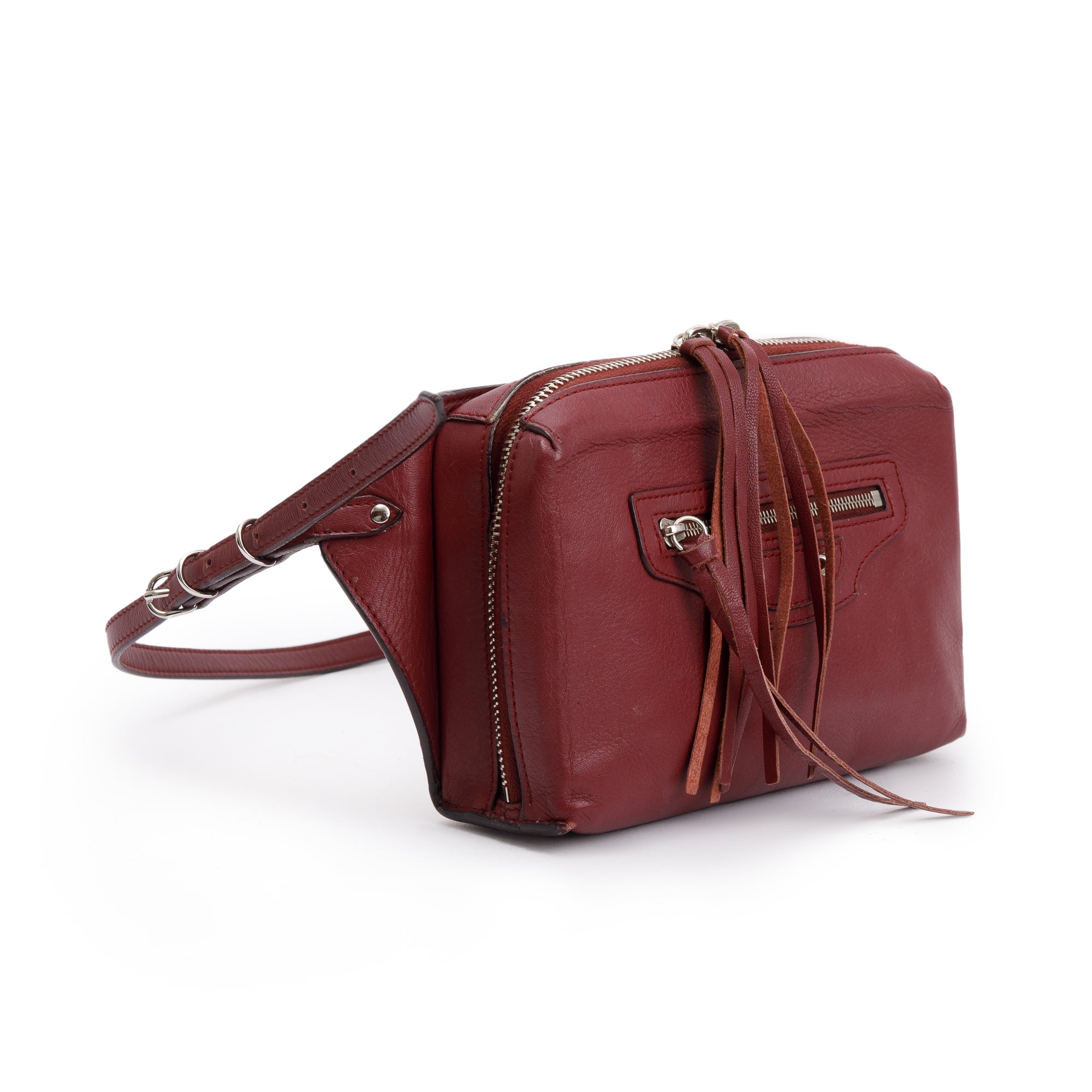 Balenciaga Burgundy Leather Papier Zip Around Belt Bag
