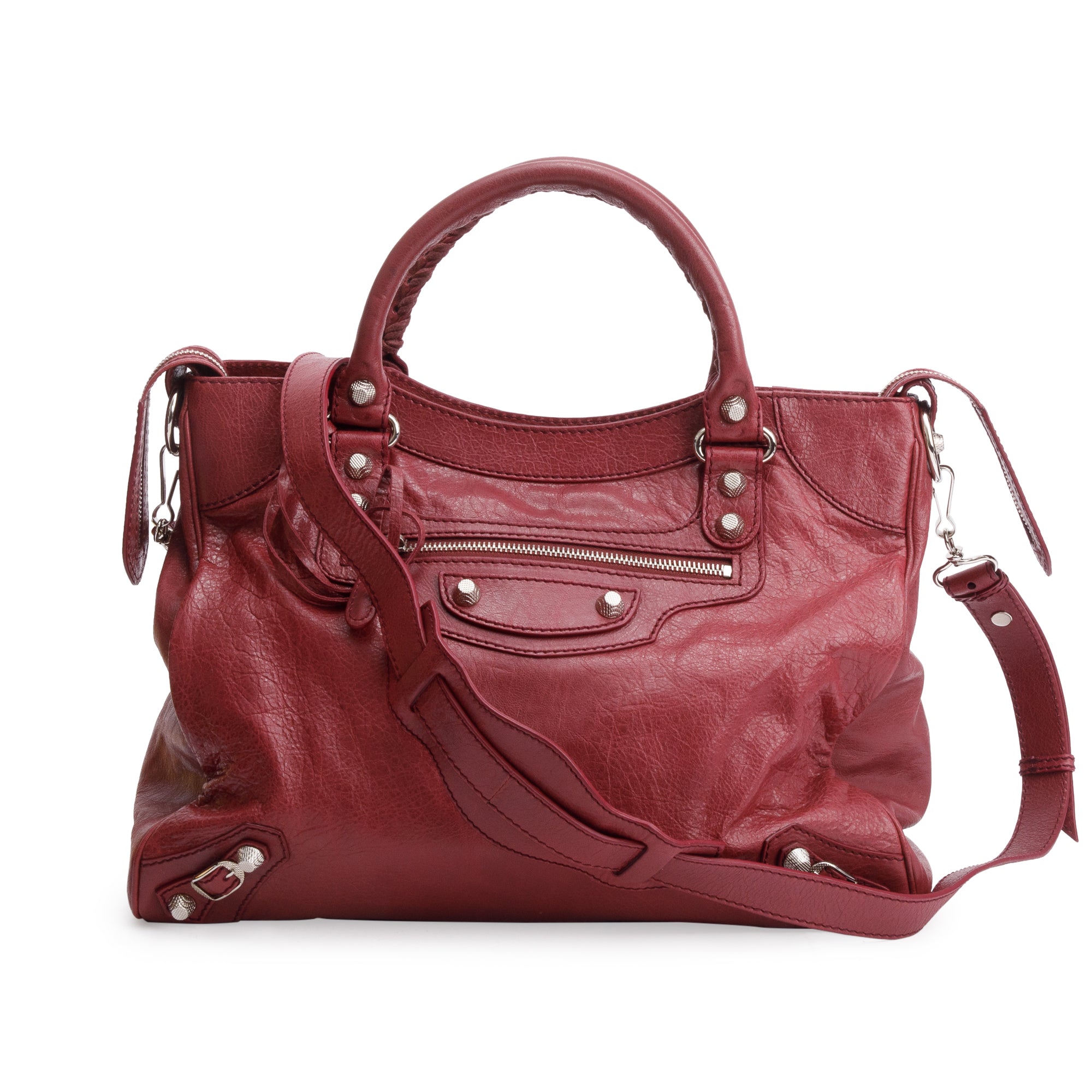 Balenciaga Burgundy Motocross Agneau Leather Giant 12 City Bag w/ Strap