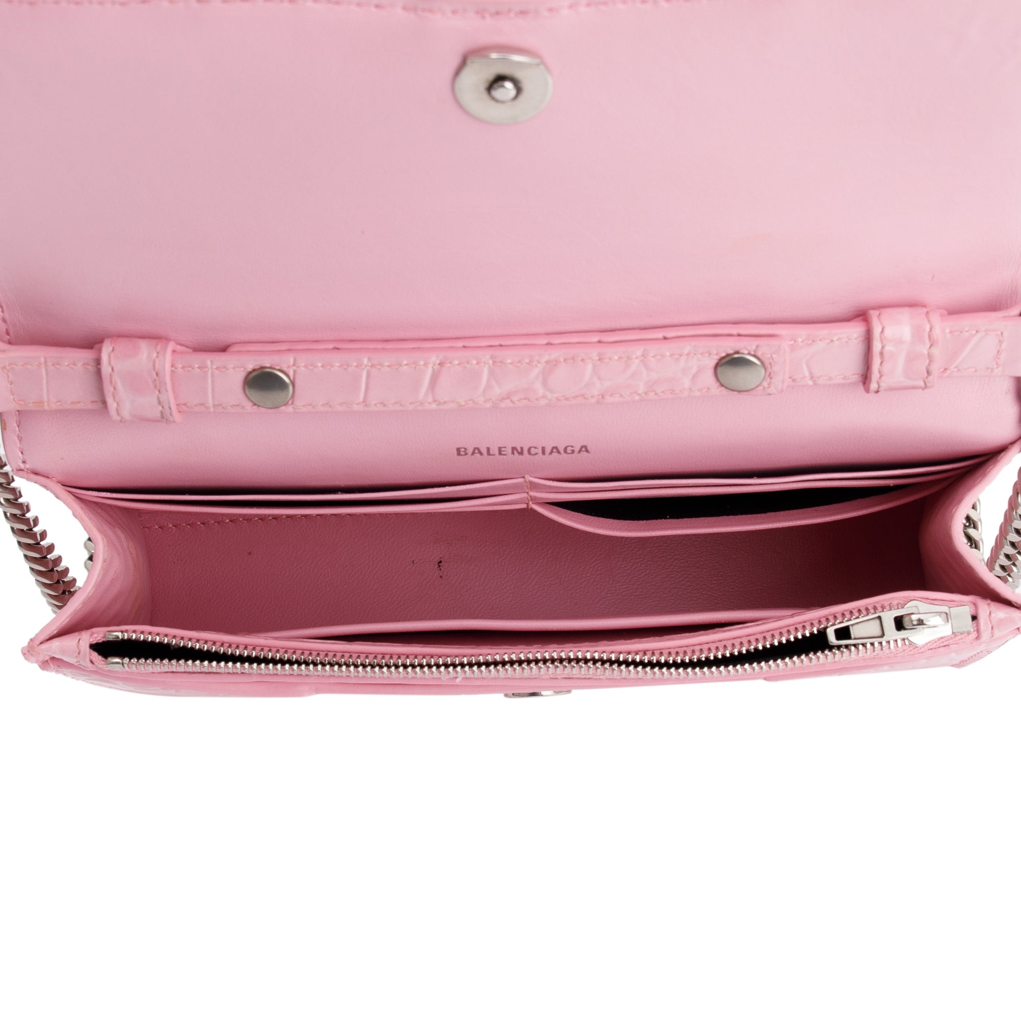 Balenciaga Crocodile Embossed Hourglass Wallet on Chain