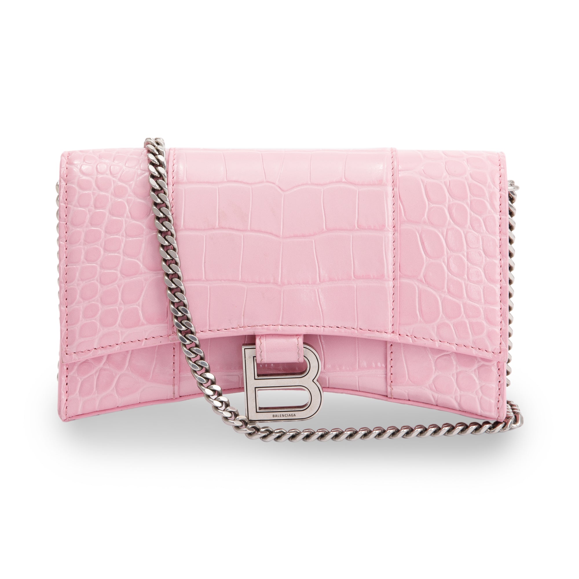 Balenciaga Crocodile Embossed Hourglass Wallet on Chain