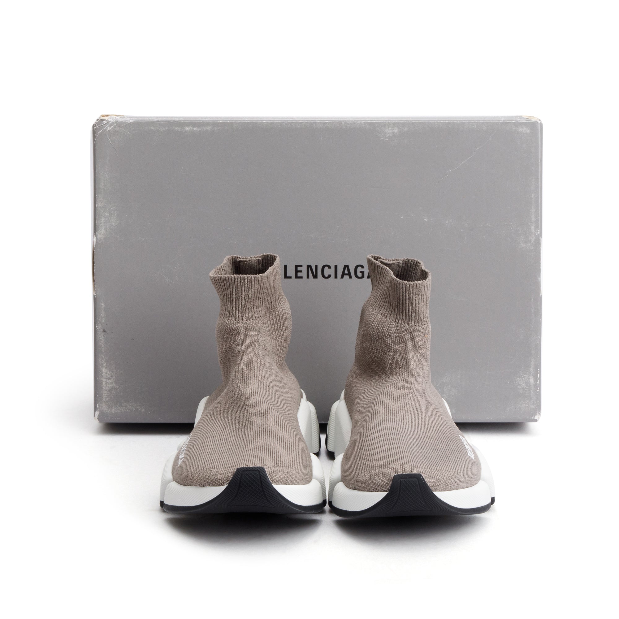 Balenciaga Dark Beige Knit Speed LT Trainer Sock Sneaker, Size 35 w/ Box