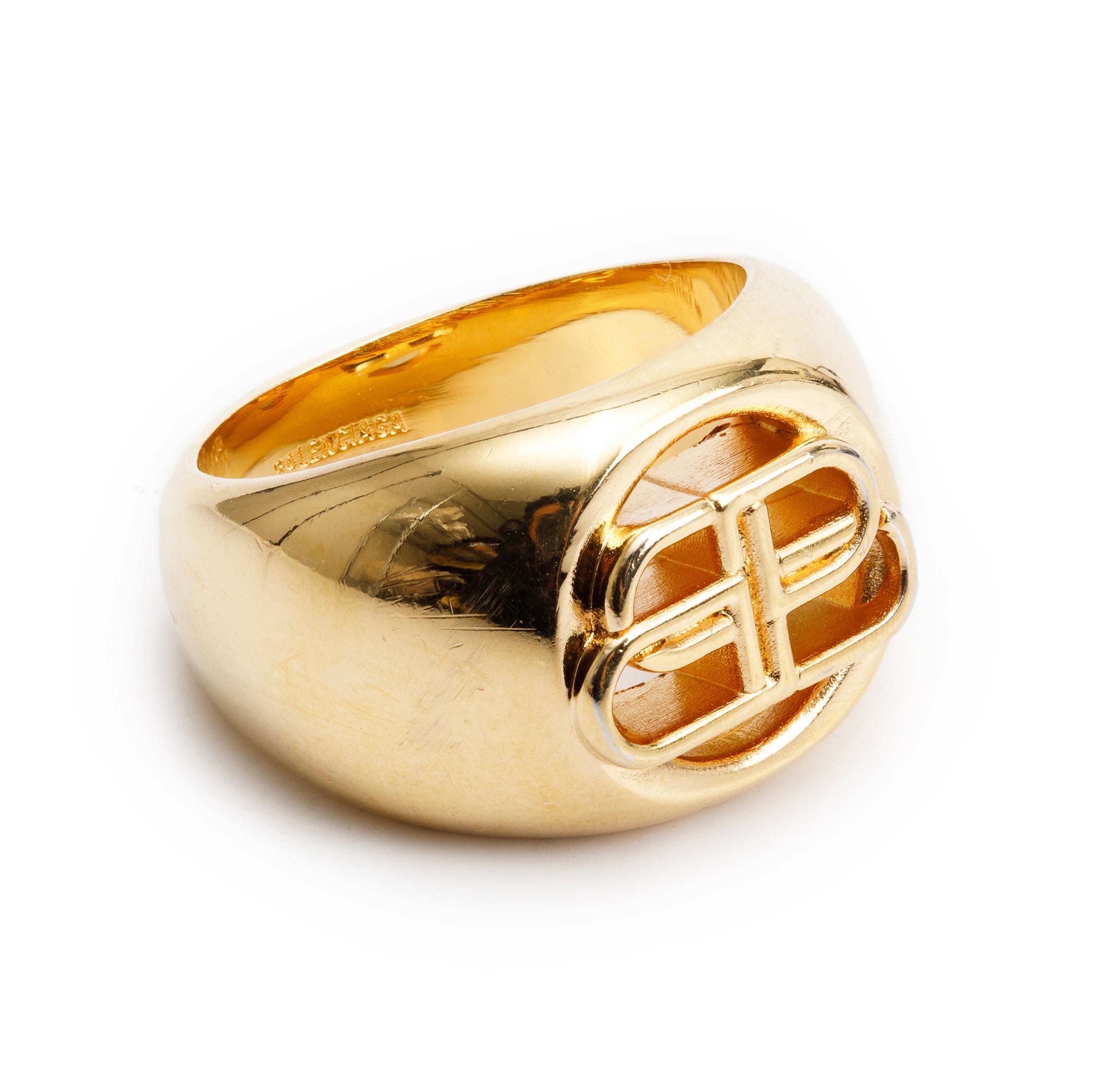 Balenciaga Gold-Plated BB Signet Ring, Size 60 9.25